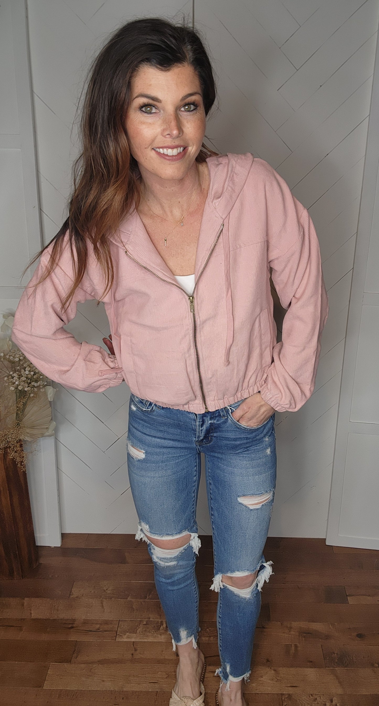 Corduroy Zip Up Jacket: Mauve