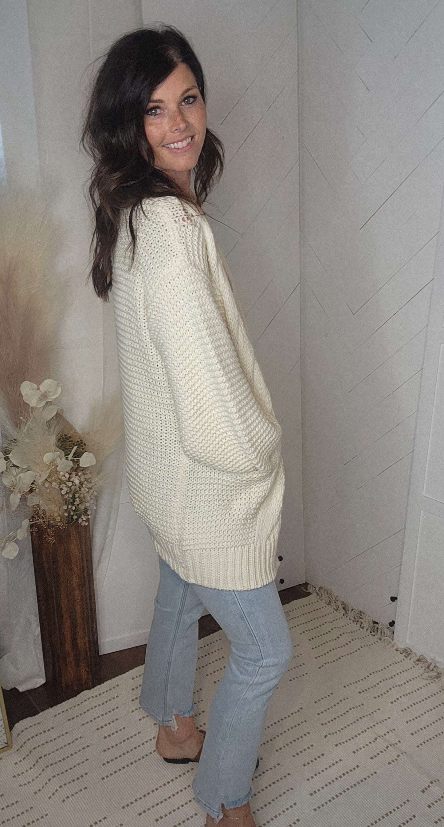 Chunky Cable Cardigan: Cream