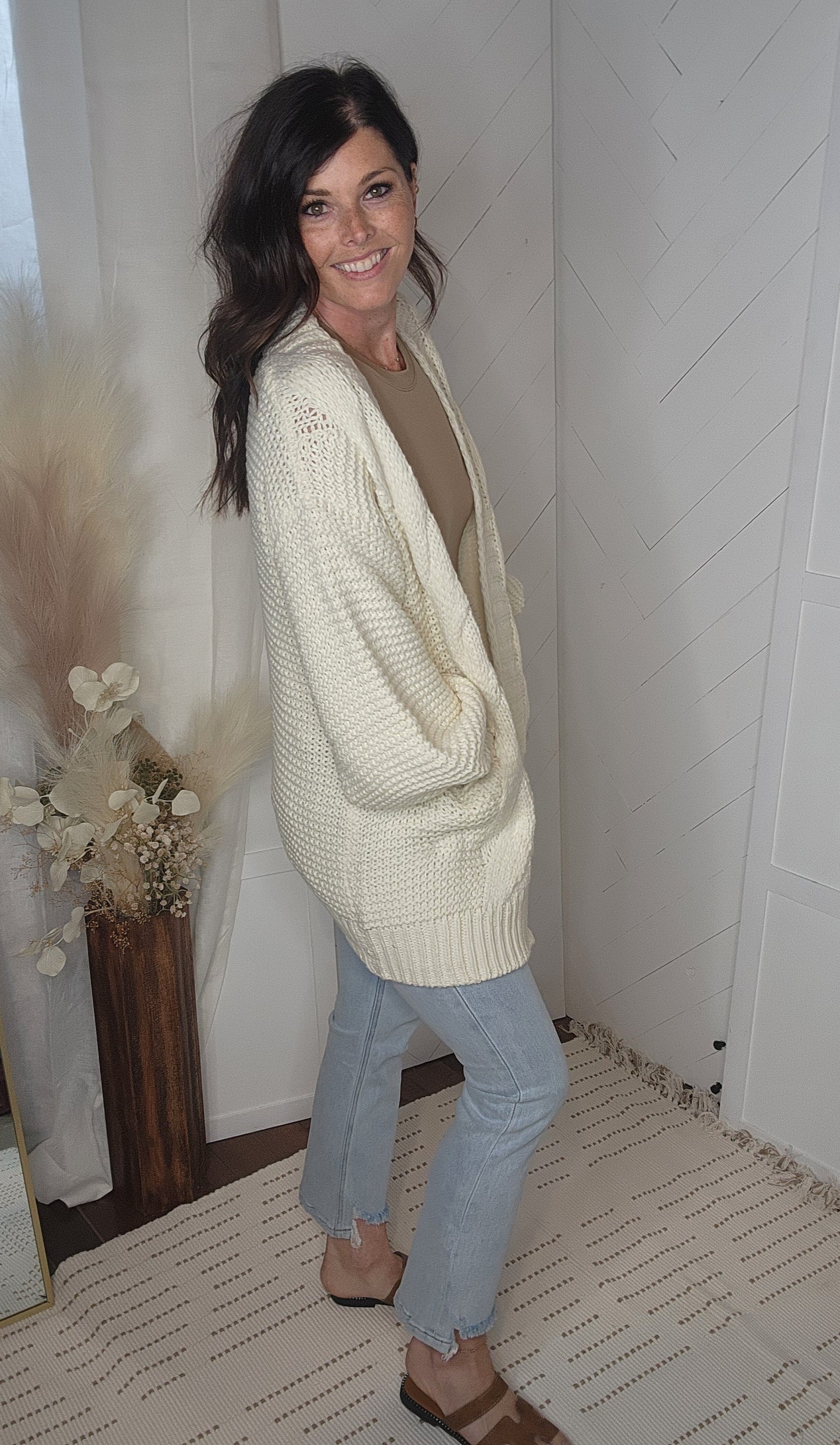 Chunky Cable Cardigan: Cream