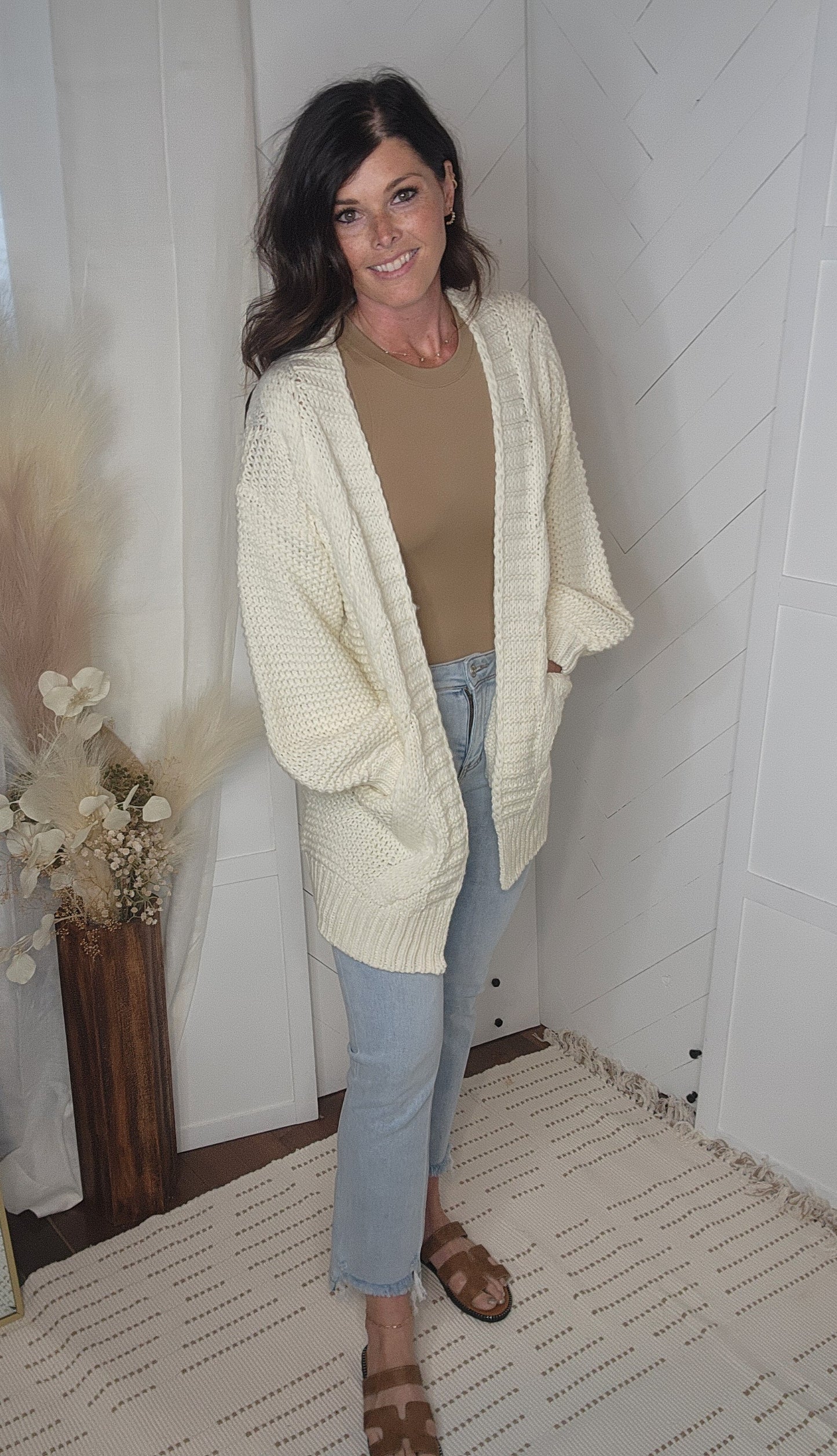 Chunky Cable Cardigan: Cream