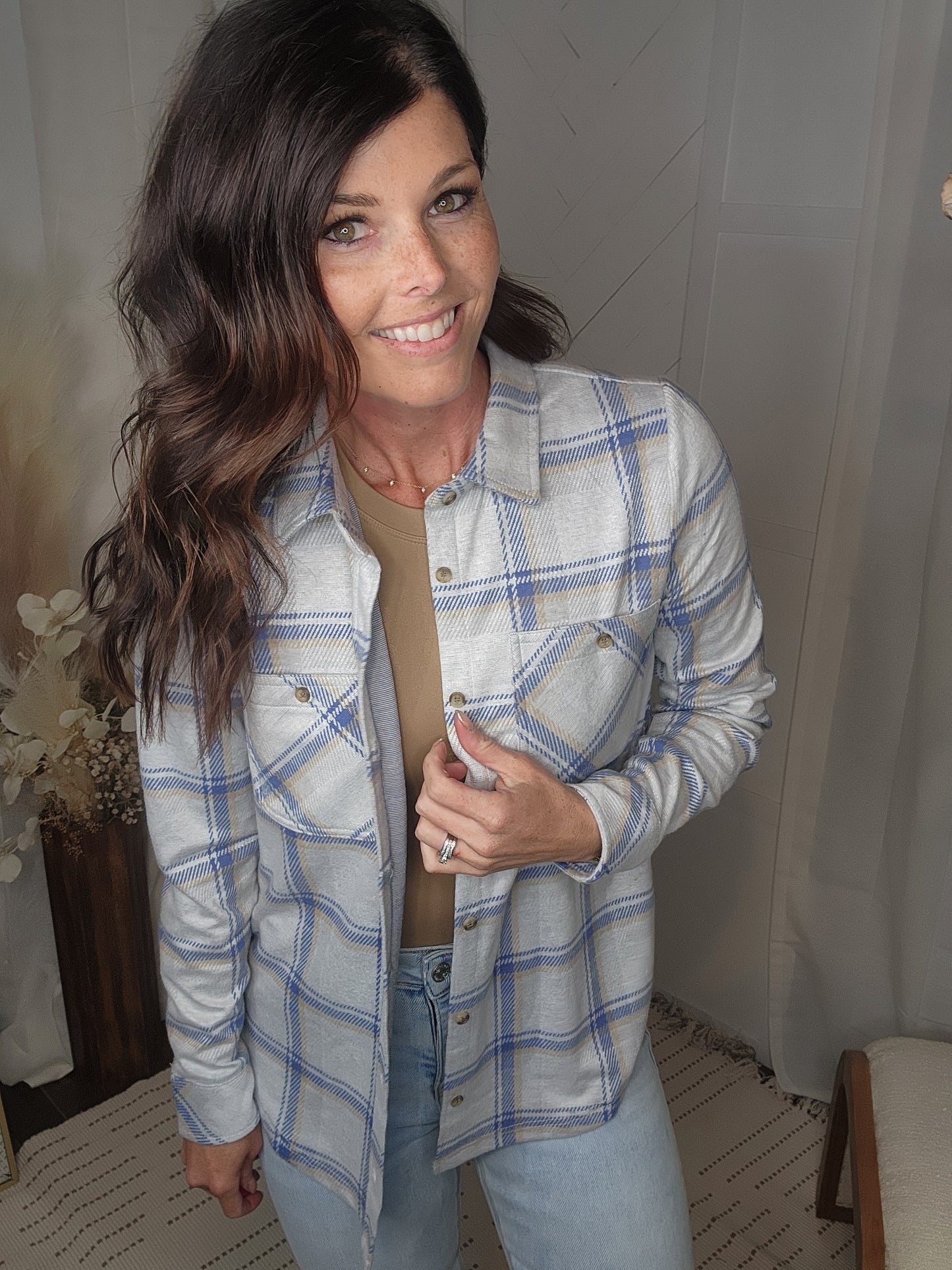 The Lexi Button Down: Blue/Cream