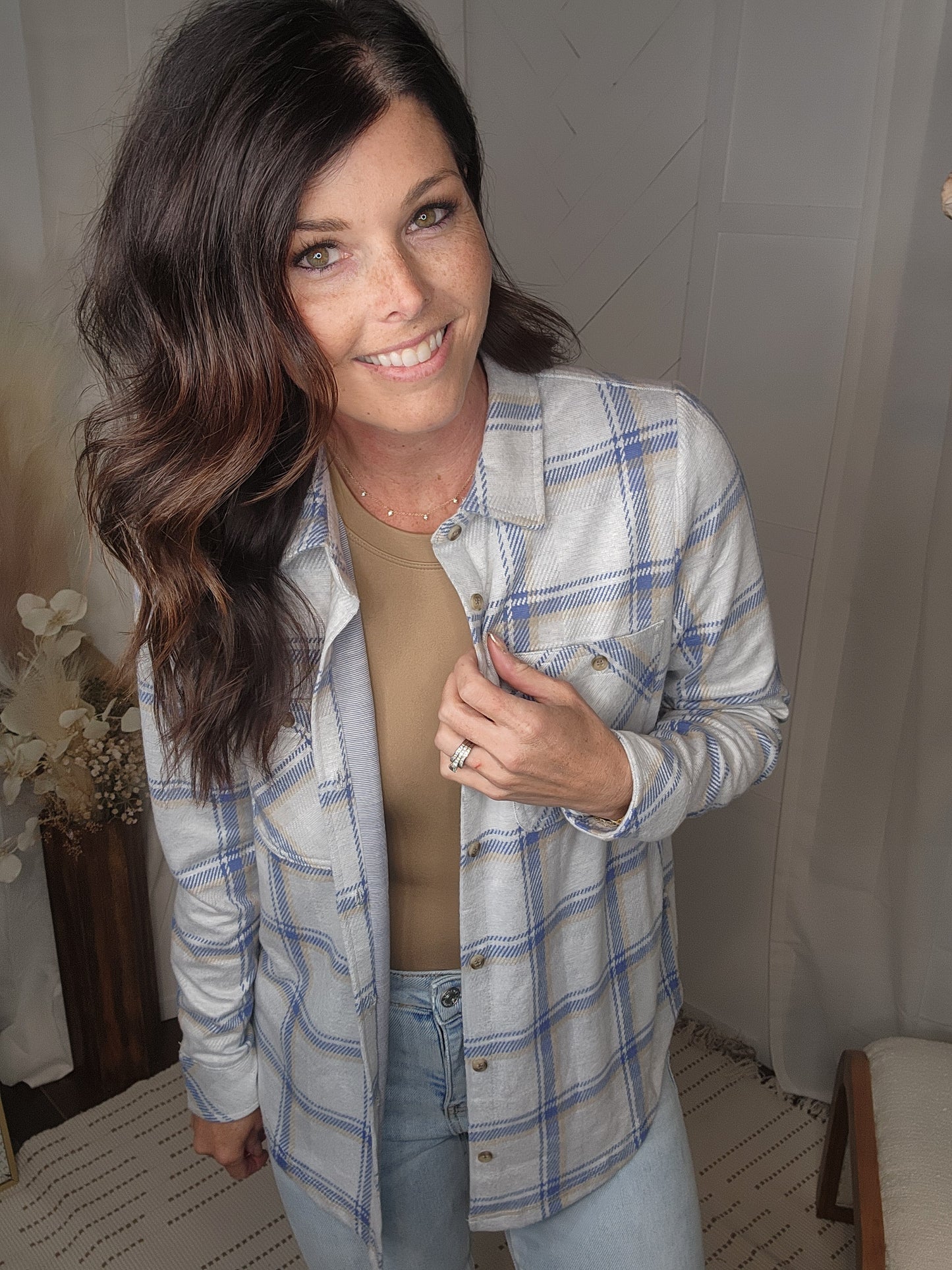 The Lexi Button Down: Blue/Cream