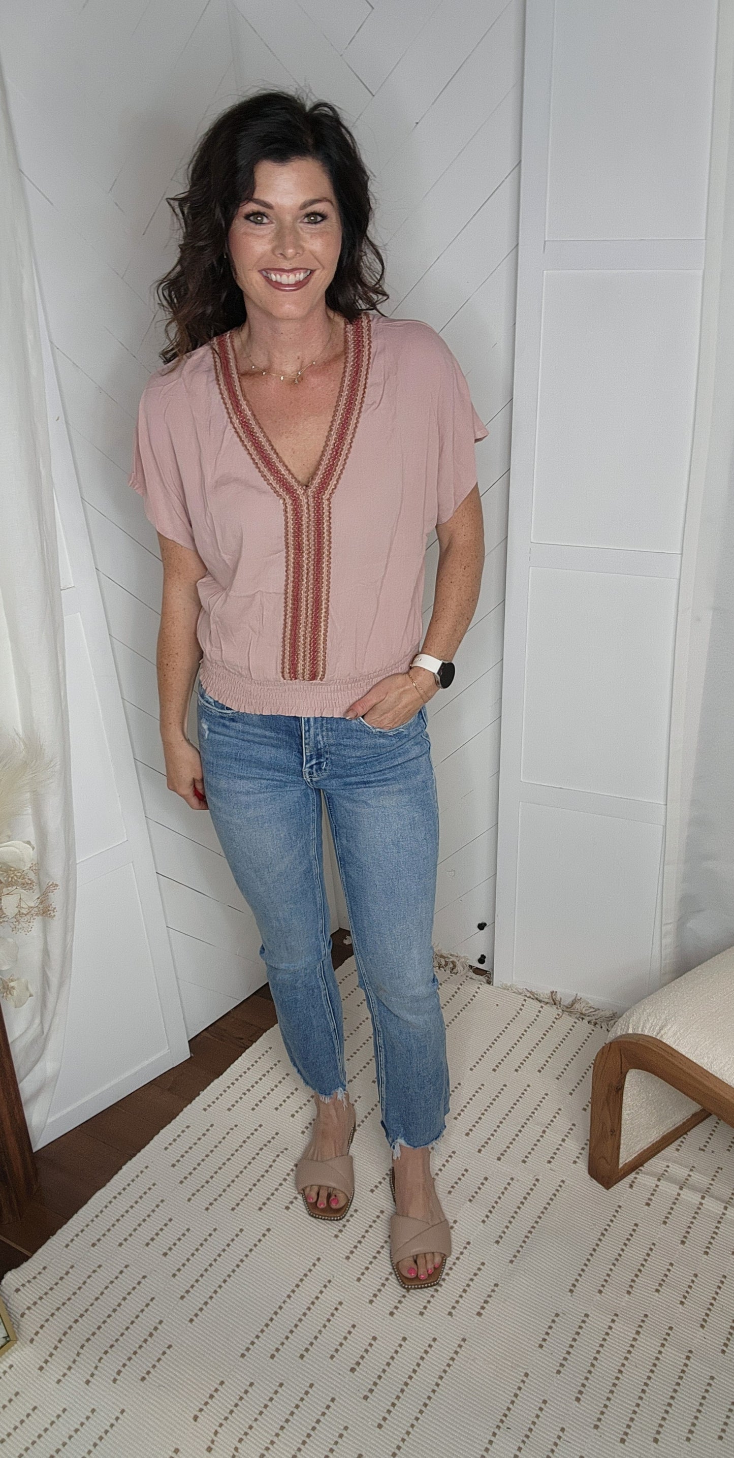 Kimono Sleeve V Neck: Mauve