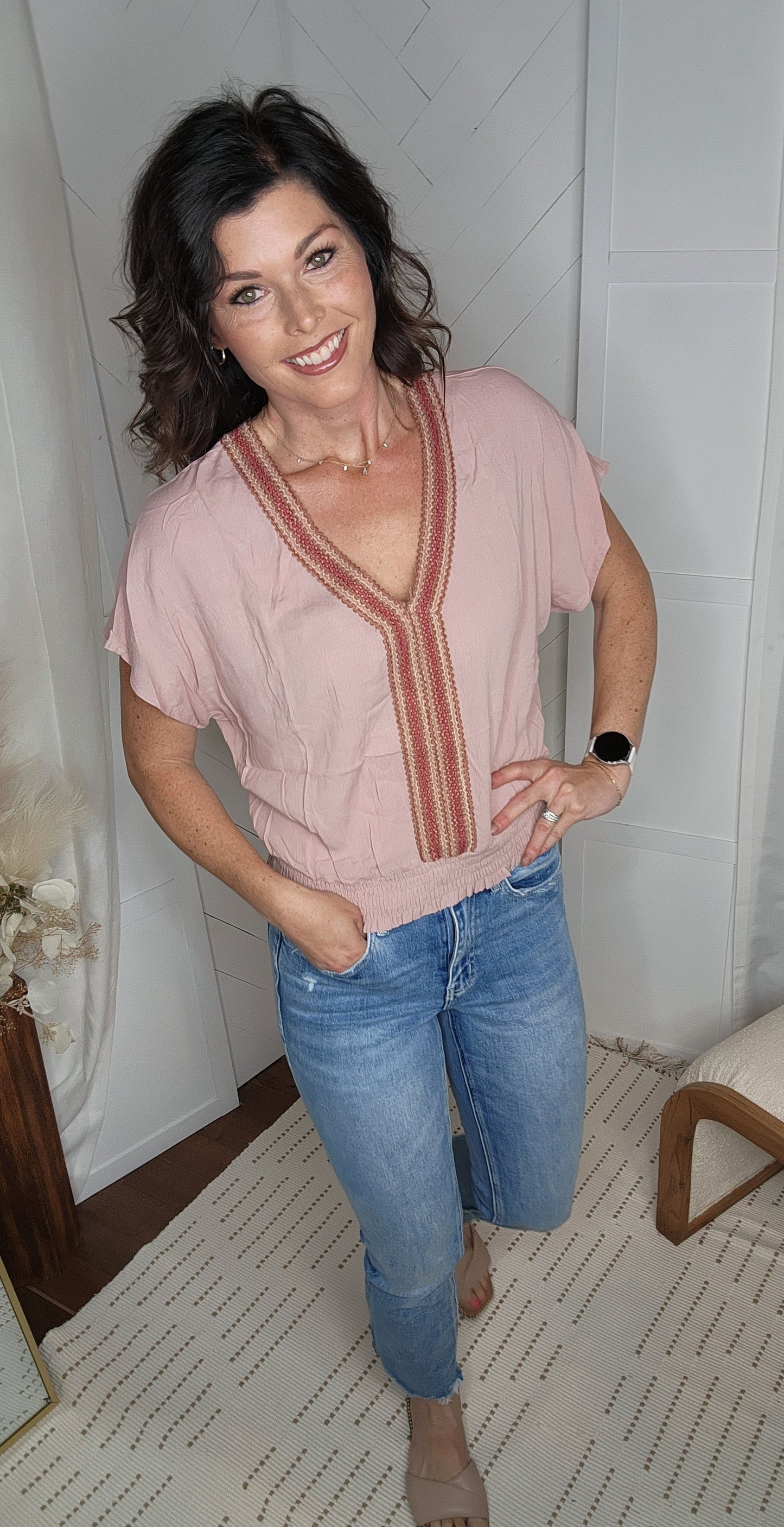 Kimono Sleeve V Neck: Mauve