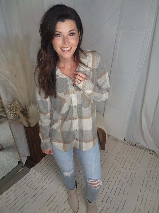 The Lexi Button Down: Grey/Brown