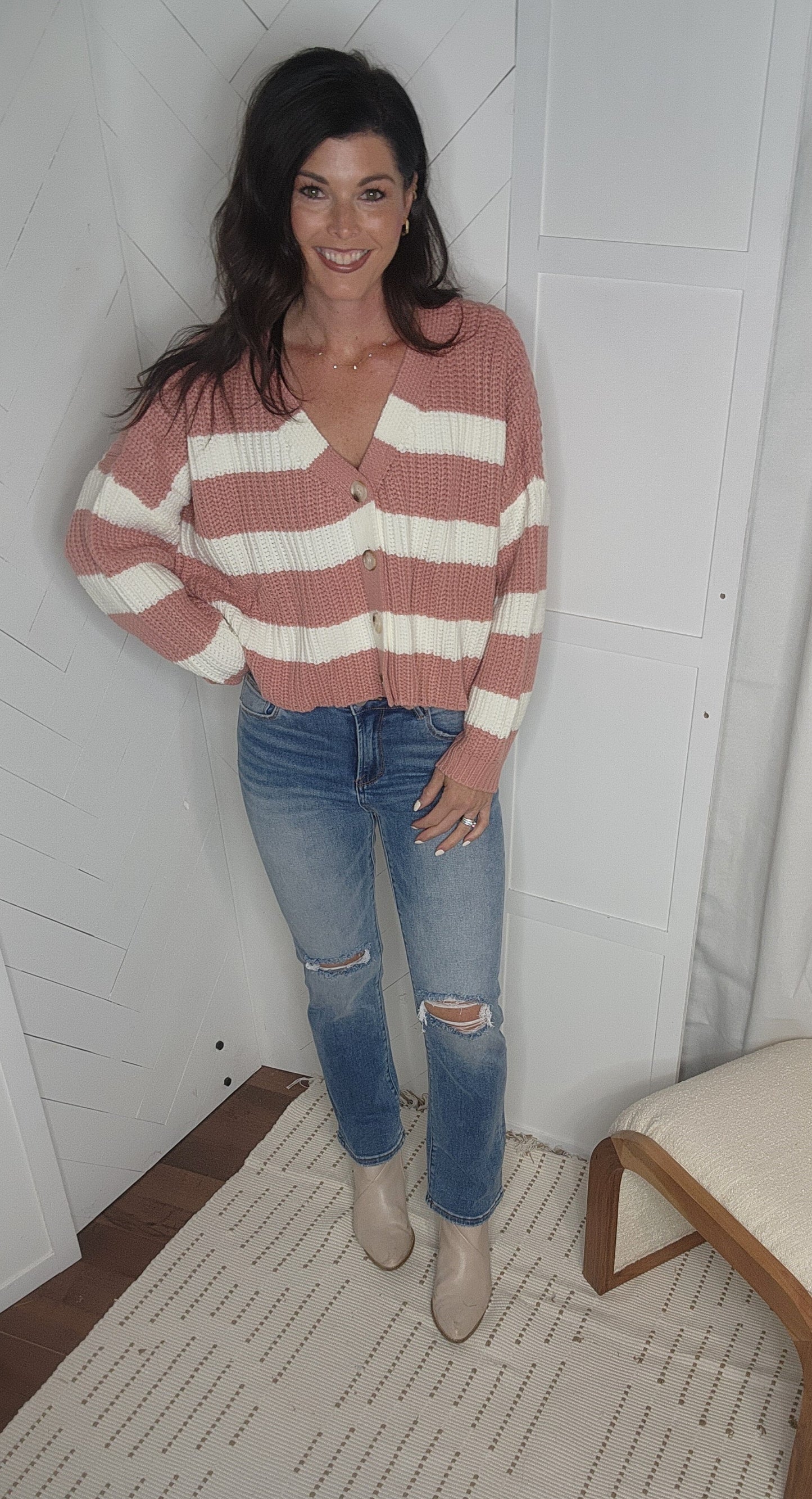 Blushed in Stripes Button Cardigan