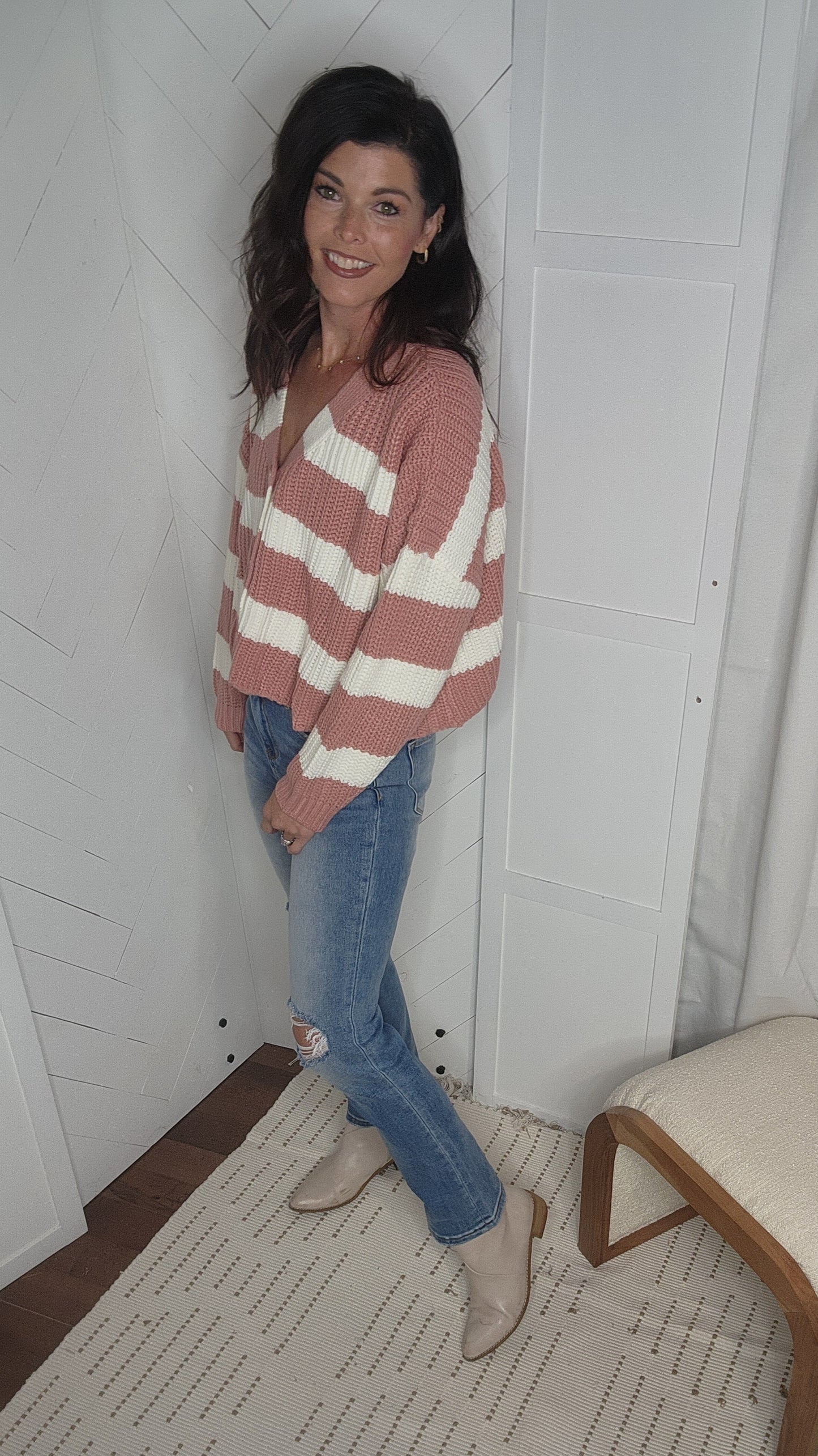 Blushed in Stripes Button Cardigan