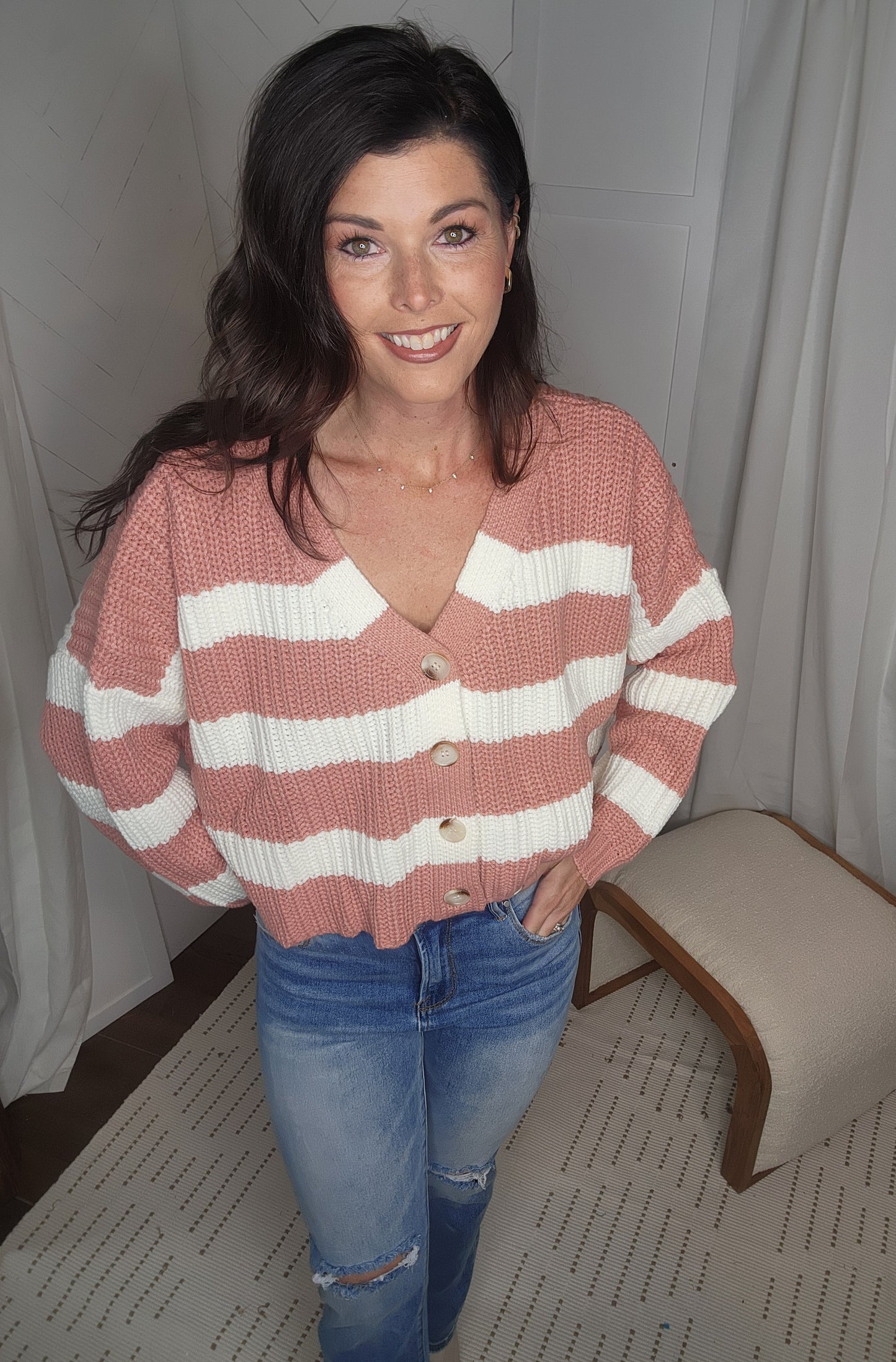 Blushed in Stripes Button Cardigan