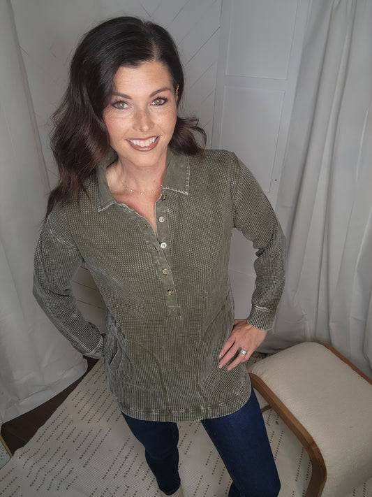 Ivy Green Waffle Knit Top