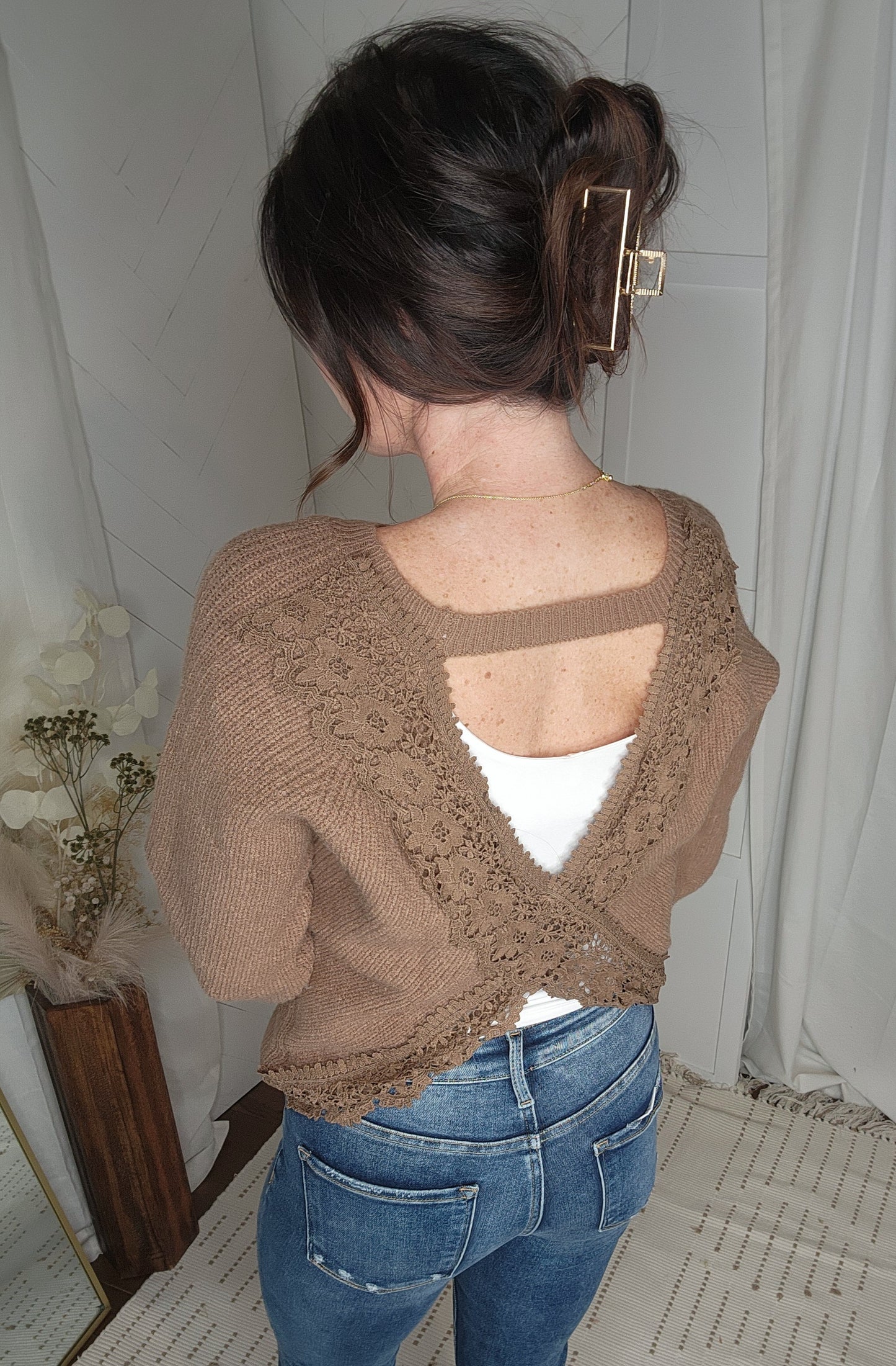 Chocolate Laced Cross Back Sweater