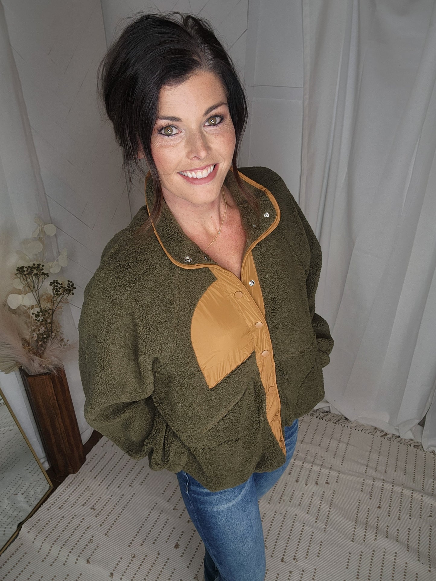 Golden Olive Sherpa Jacket