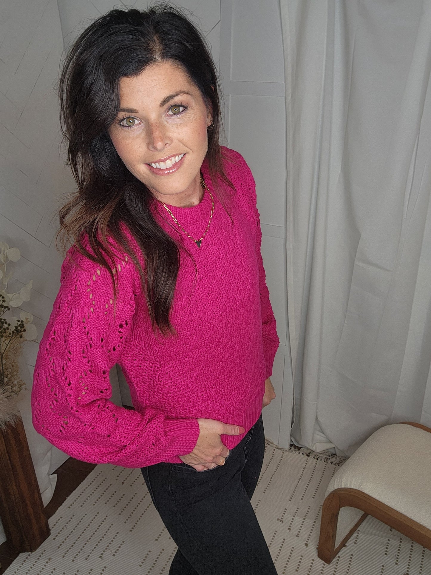 Pomegrante Puff Sleeve Sweater