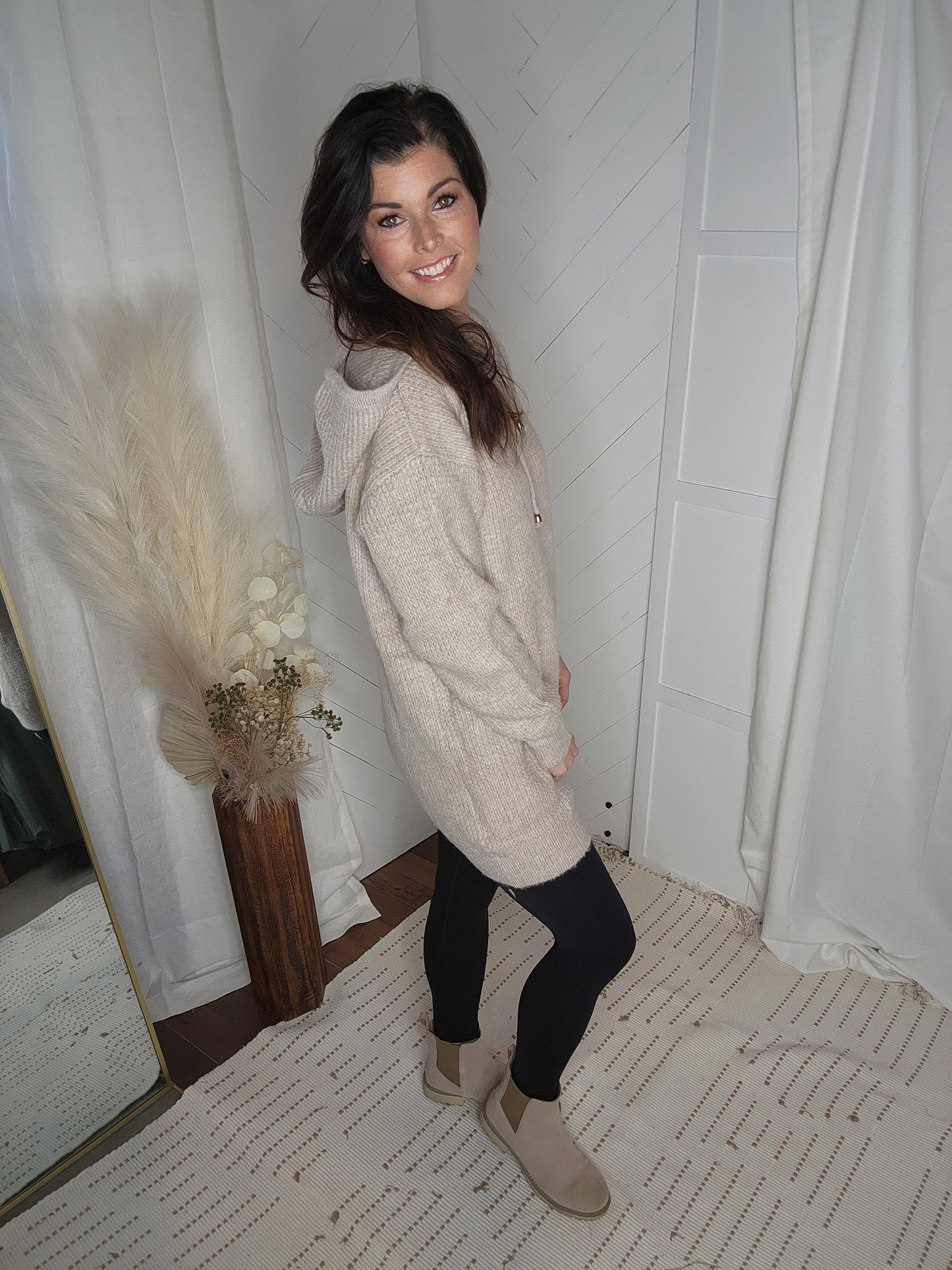 Oatmeal Hooded Sweater Dress