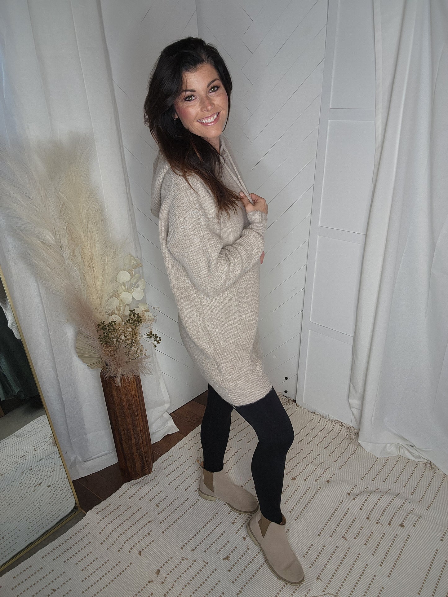 Oatmeal Hooded Sweater Dress