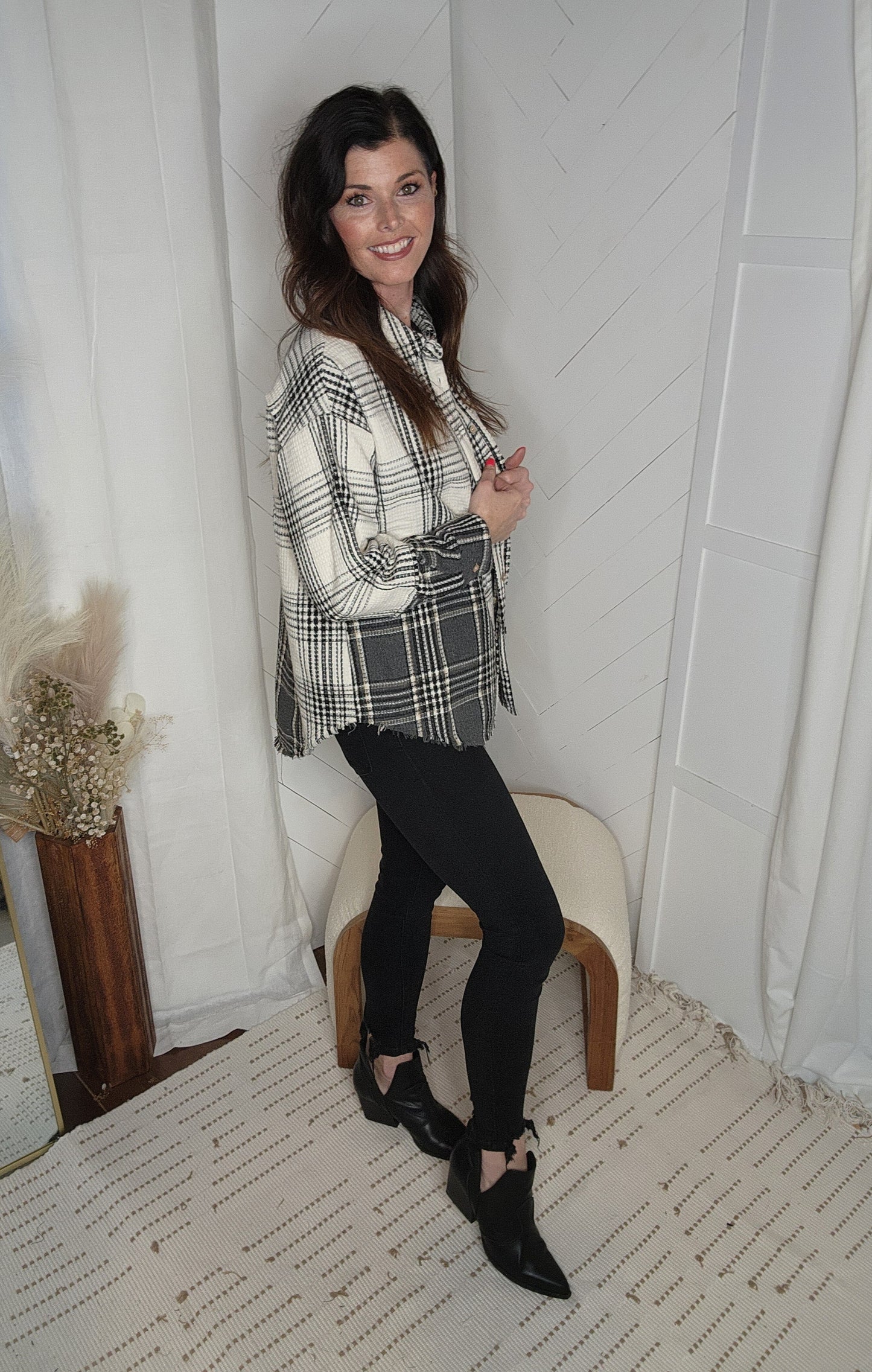 Shades of Grey Mixed Plaid Oversized Shacket