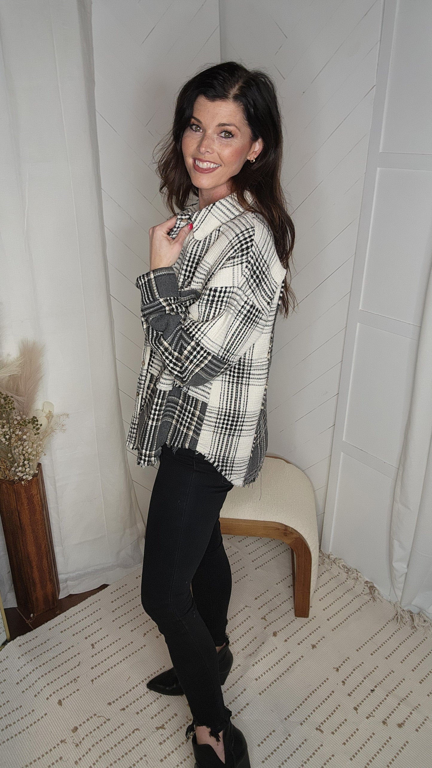 Shades of Grey Mixed Plaid Oversized Shacket