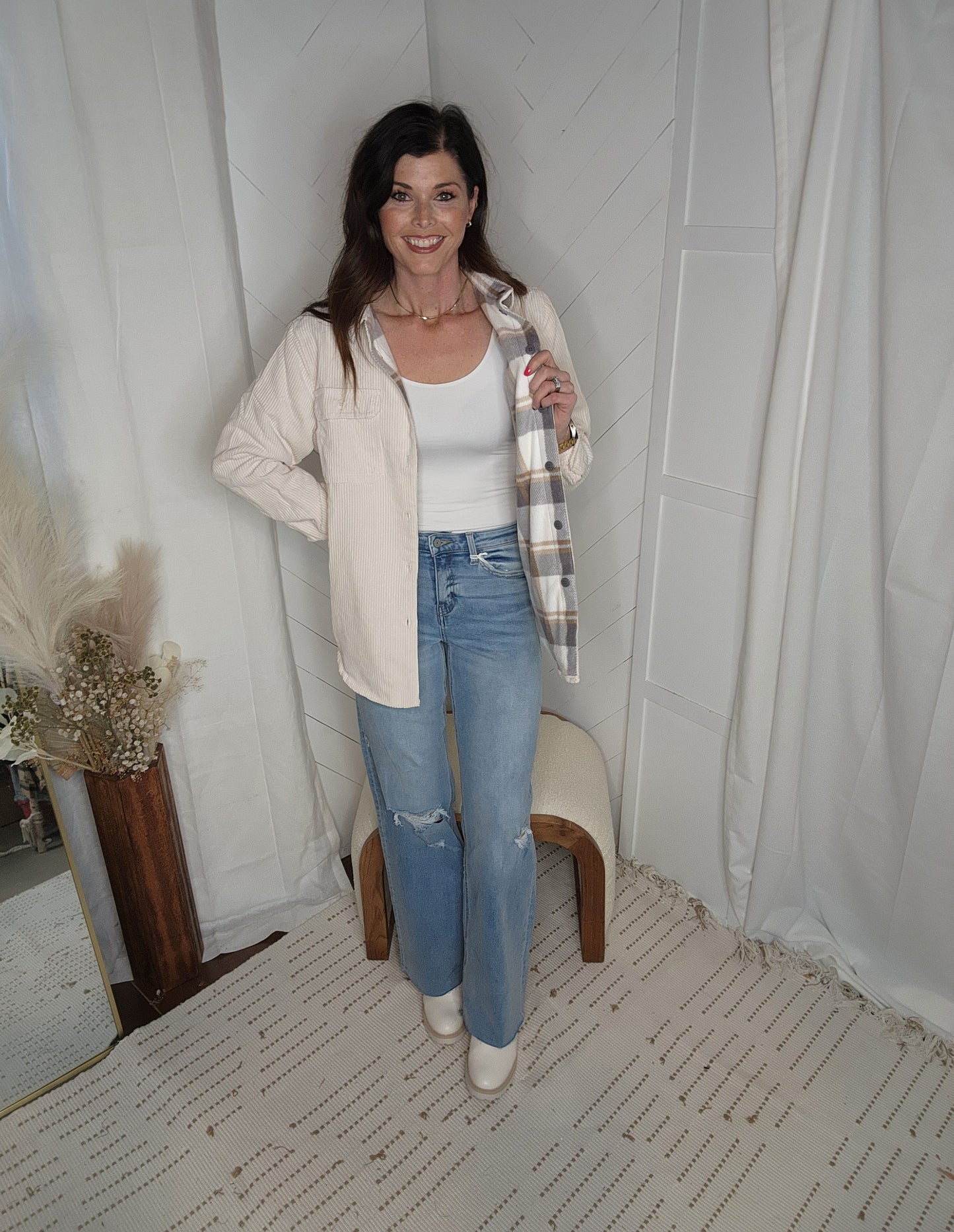 Hidden Plaid Corduroy Shacket