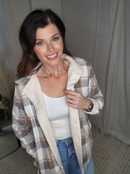 Hidden Plaid Corduroy Shacket