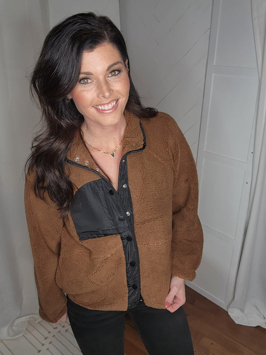 Chocolate Colorblock Sherpa Jacket