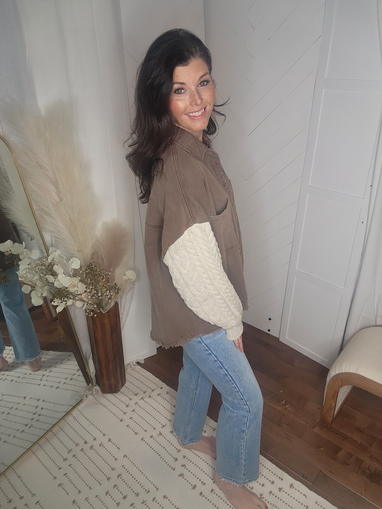 Coco Almond Denim Sweater Shacket