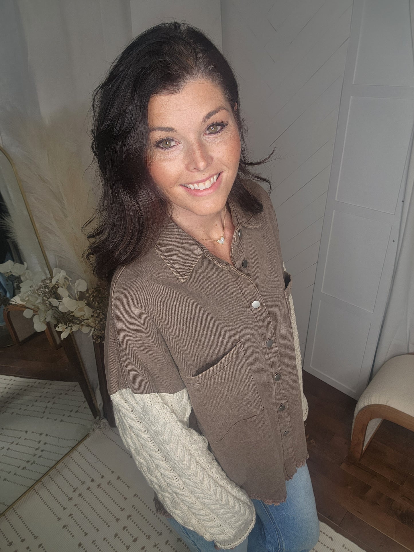 Coco Almond Denim Sweater Shacket