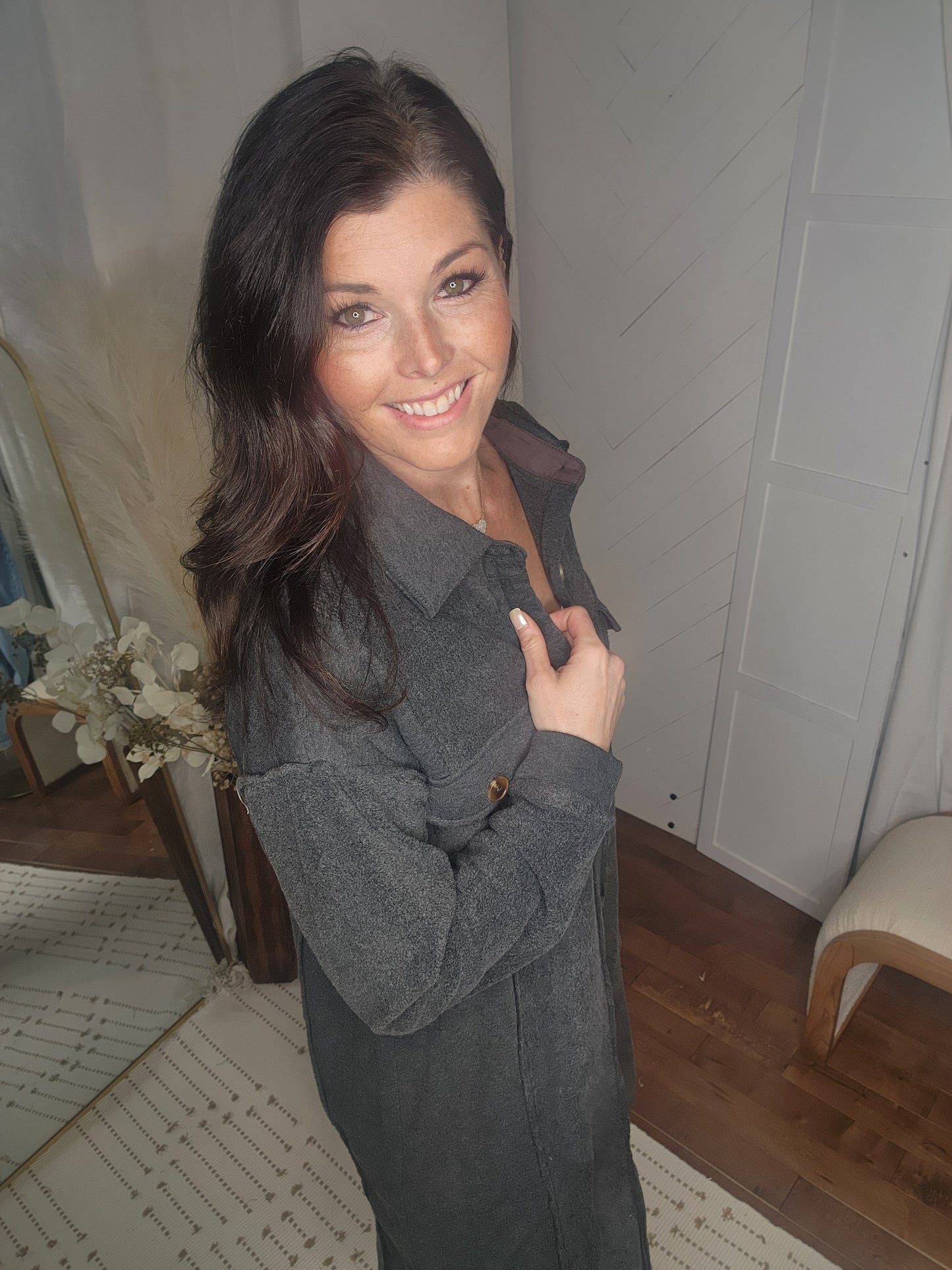 Charcoal Fleece Long Line Jacket