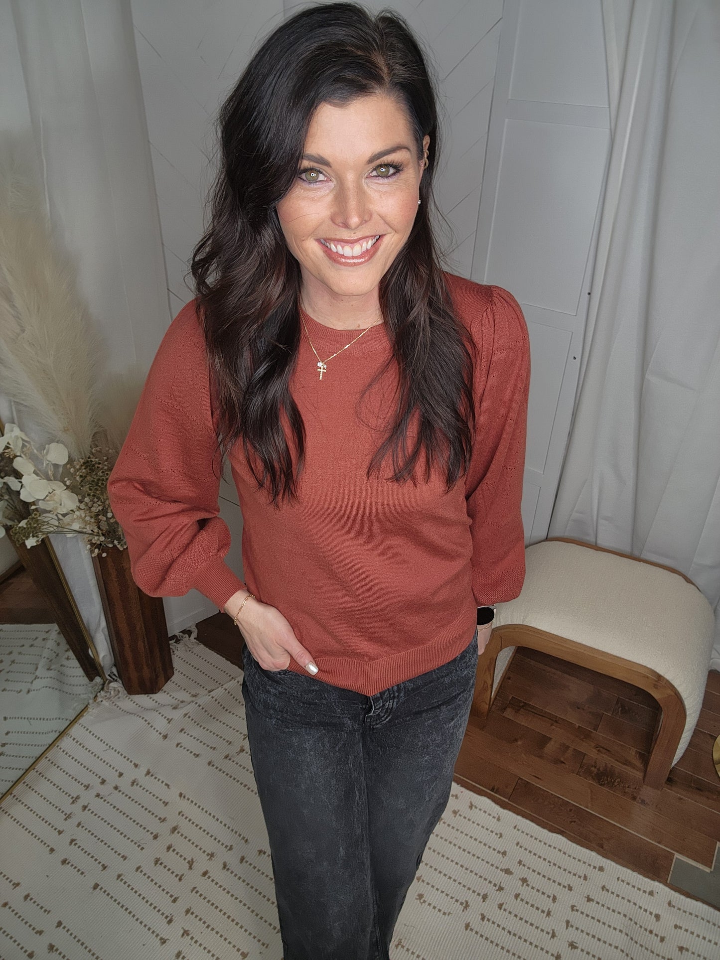 Fire Brick Puff Sleeve Sweater