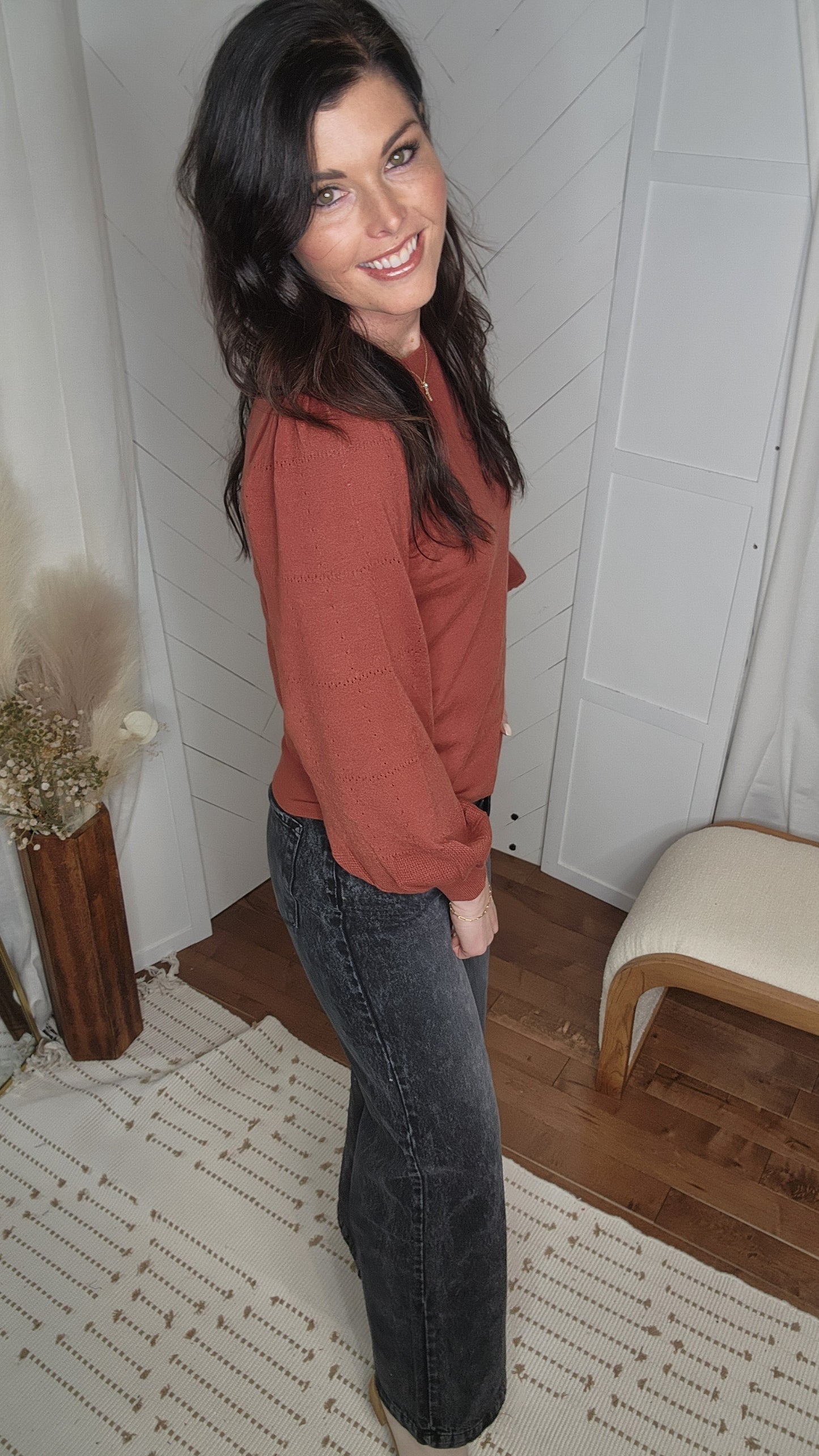Fire Brick Puff Sleeve Sweater
