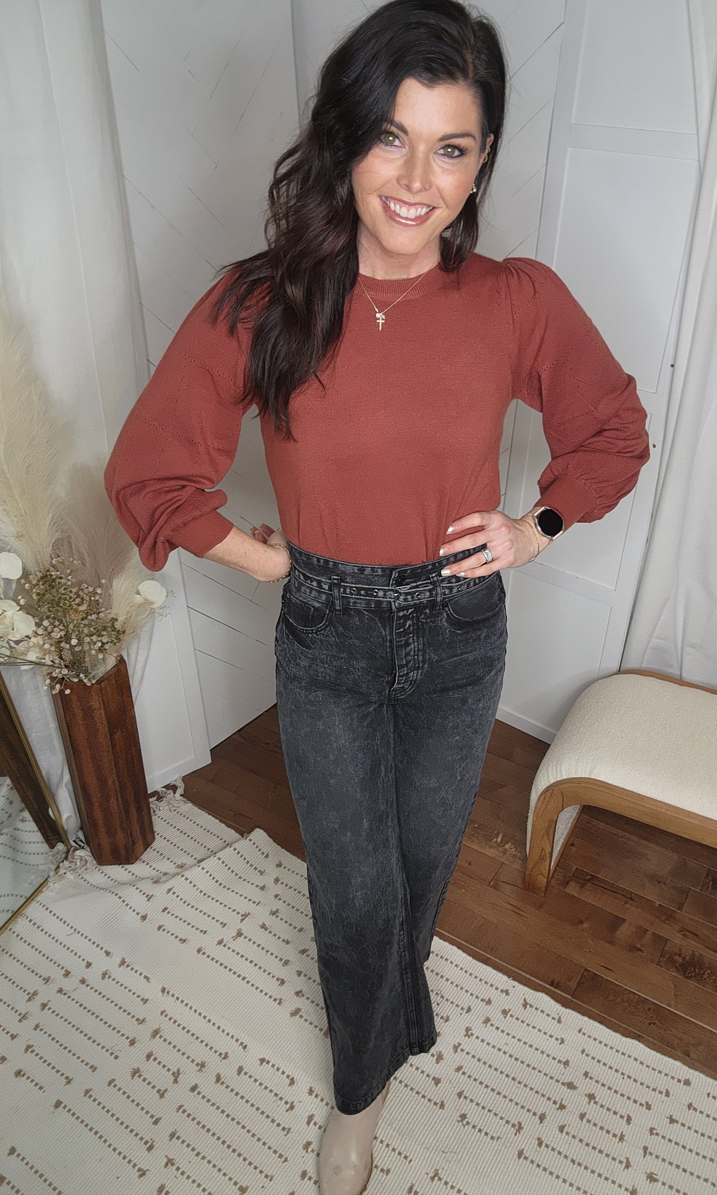 Fire Brick Puff Sleeve Sweater