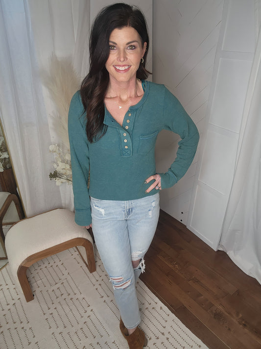 Everyday Waffle Knit Top: Forest