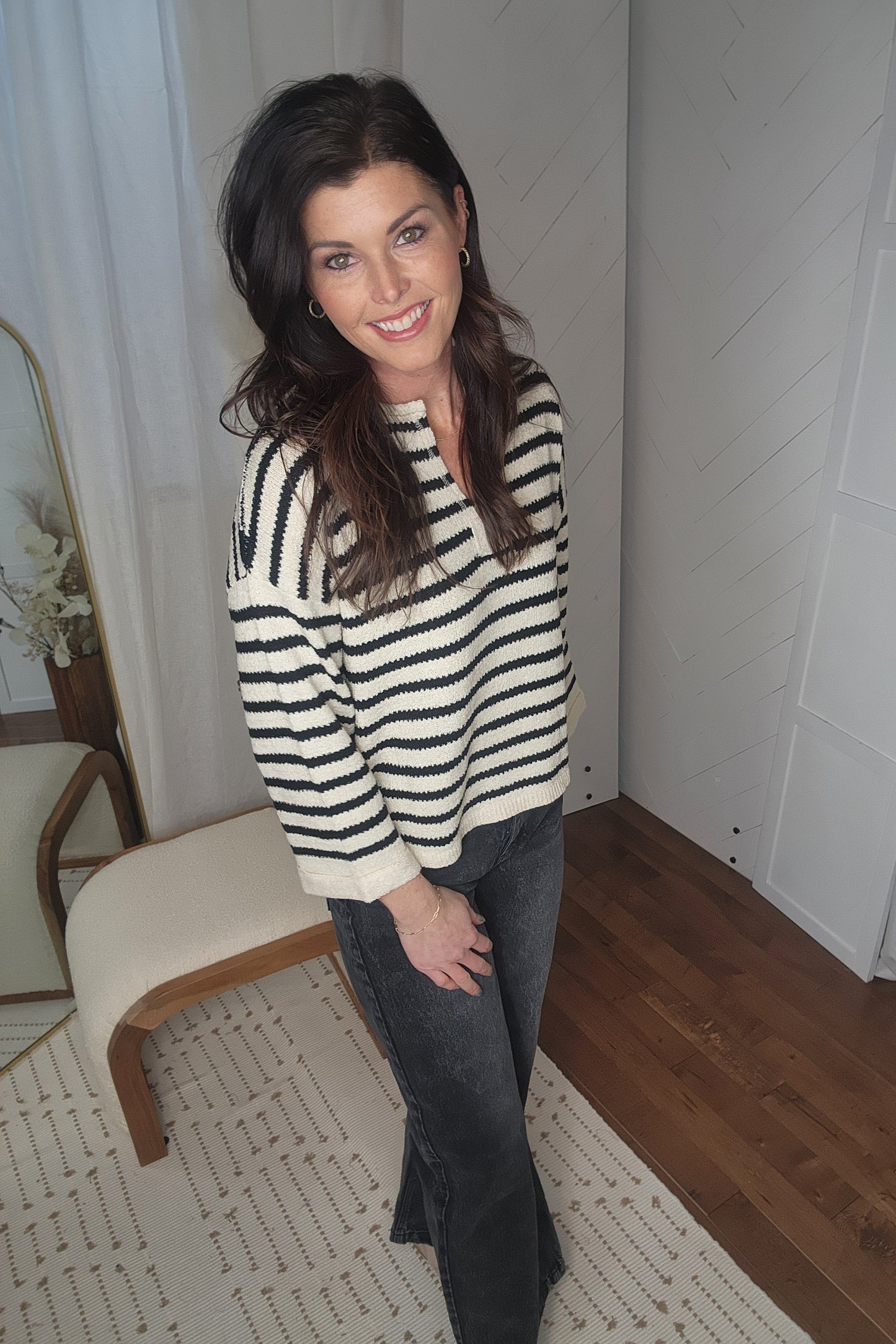 *Split Striped Knit Sweater
