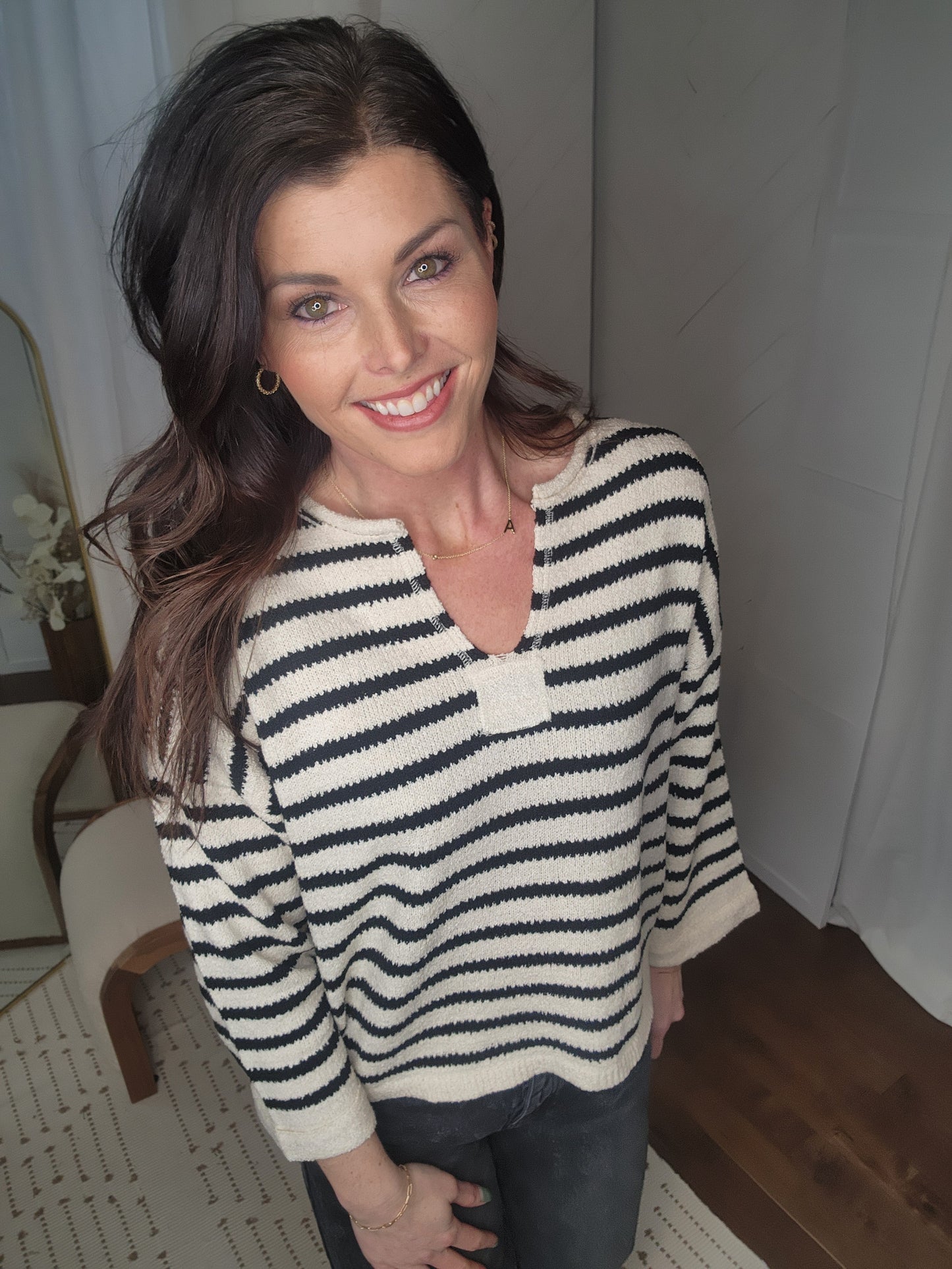 *Split Striped Knit Sweater