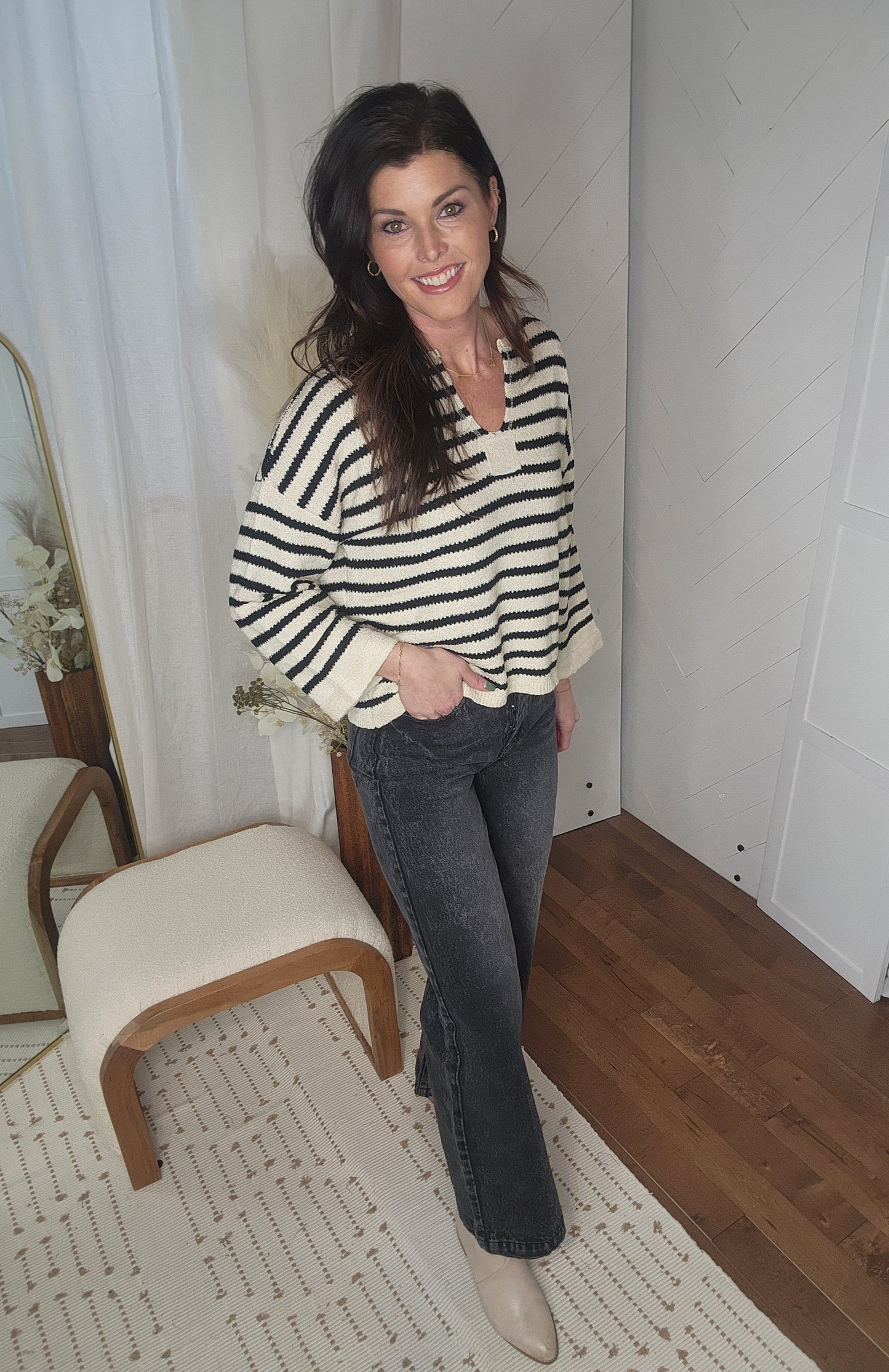 *Split Striped Knit Sweater