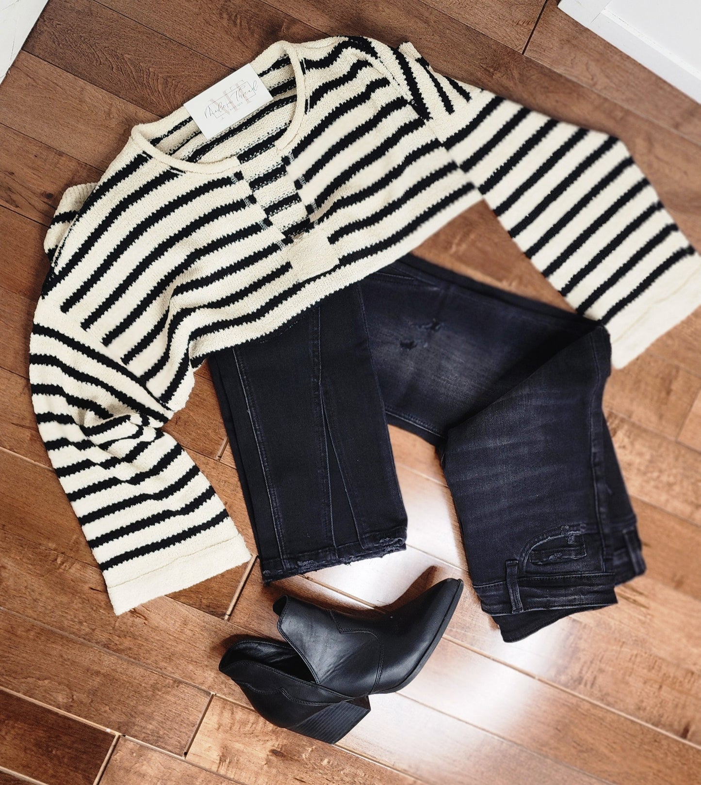 *Split Striped Knit Sweater