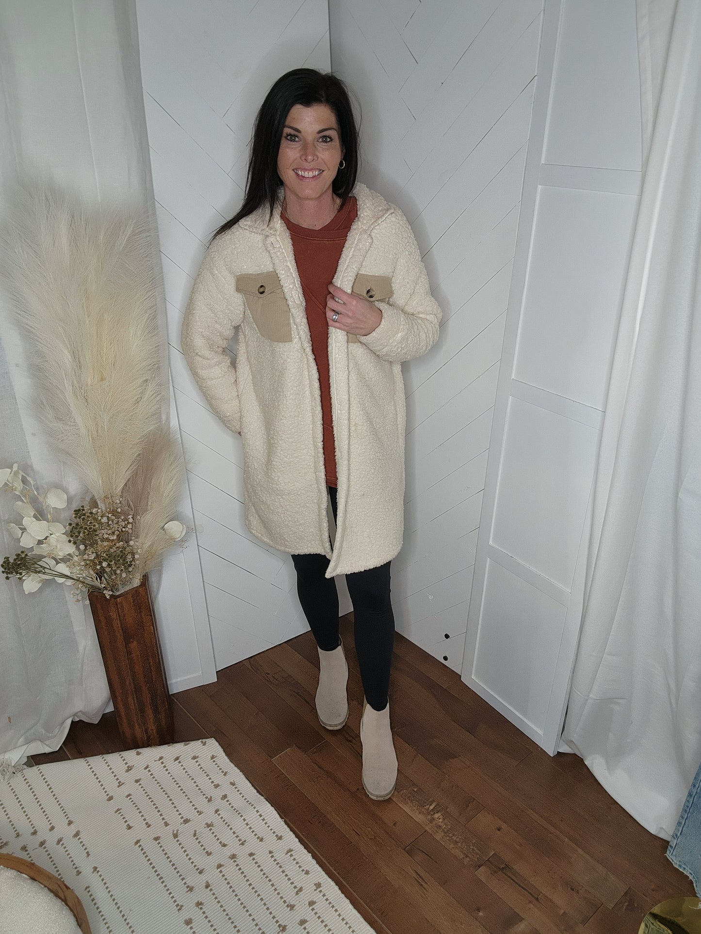 Corduroy Pocket Teddy Coat: Beige