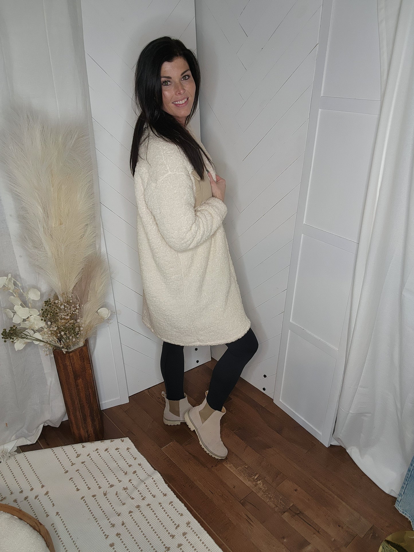 Corduroy Pocket Teddy Coat: Beige