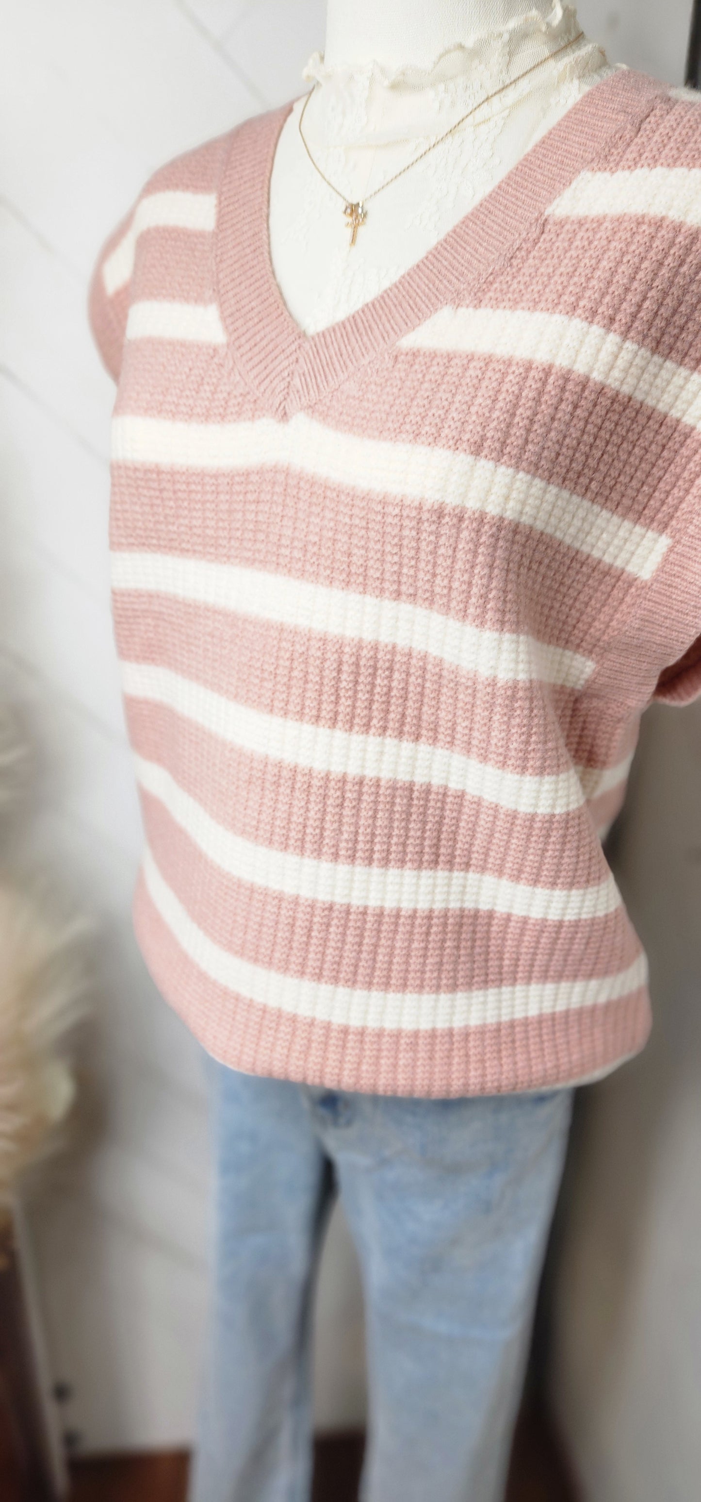 Striped Pink Knit Sweater Vest