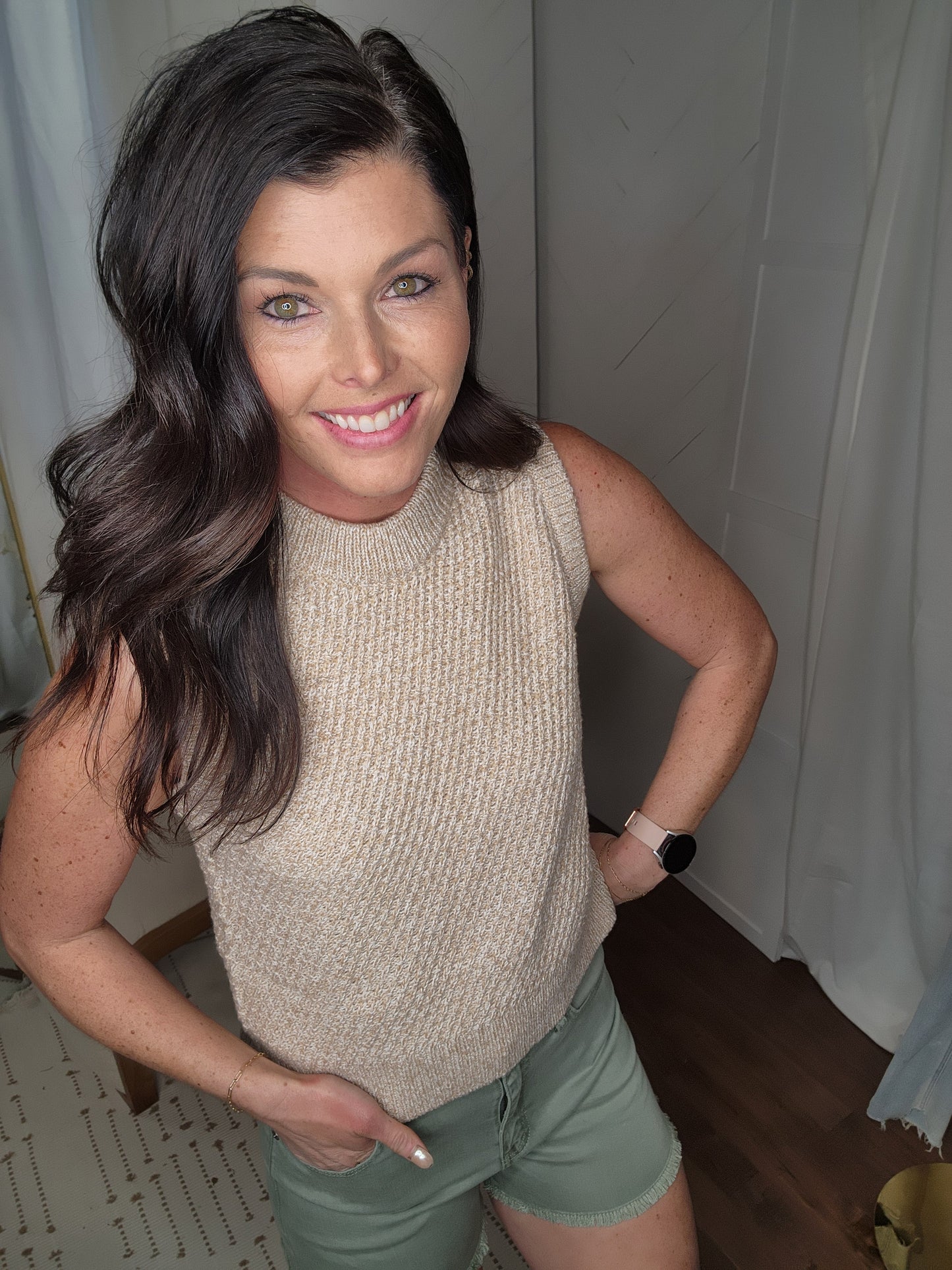 Taupe Sleeveless Crew Neck Sweater