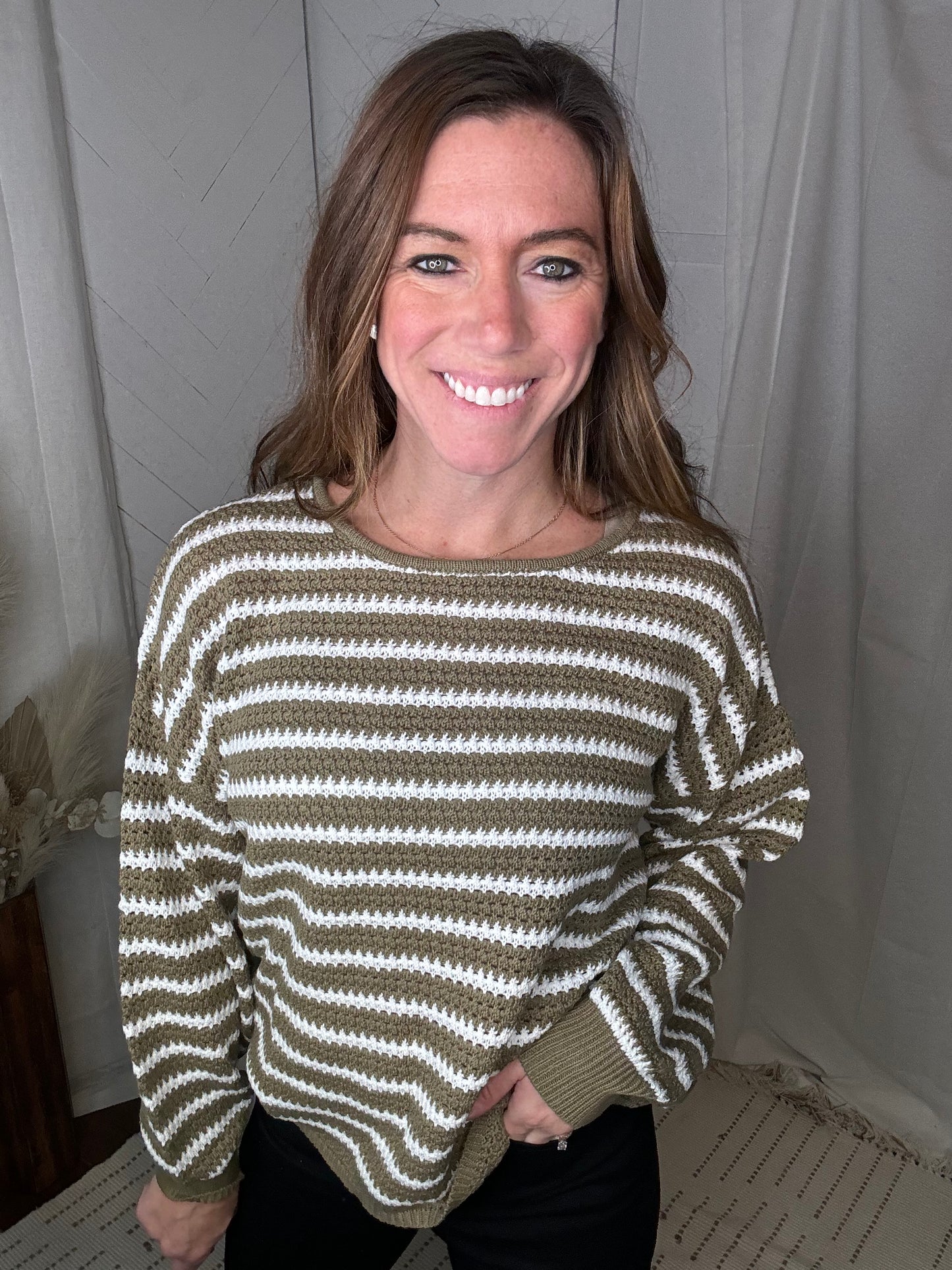 Olive Grove Striped Sweater