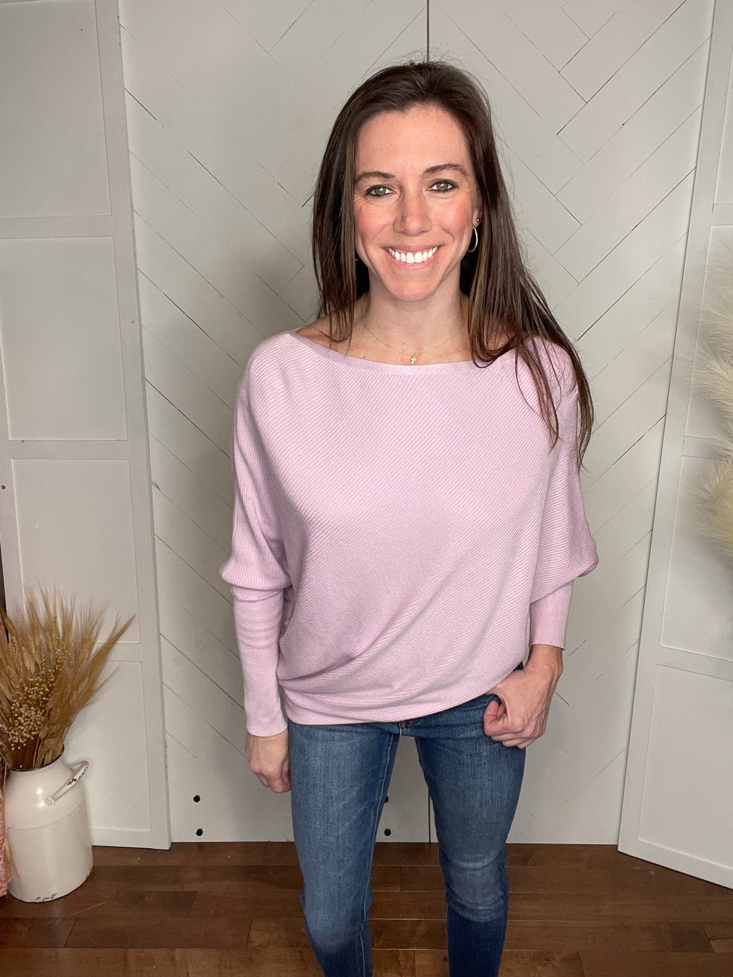 Asymmetrical Open Shoulder Pullover- Lavender