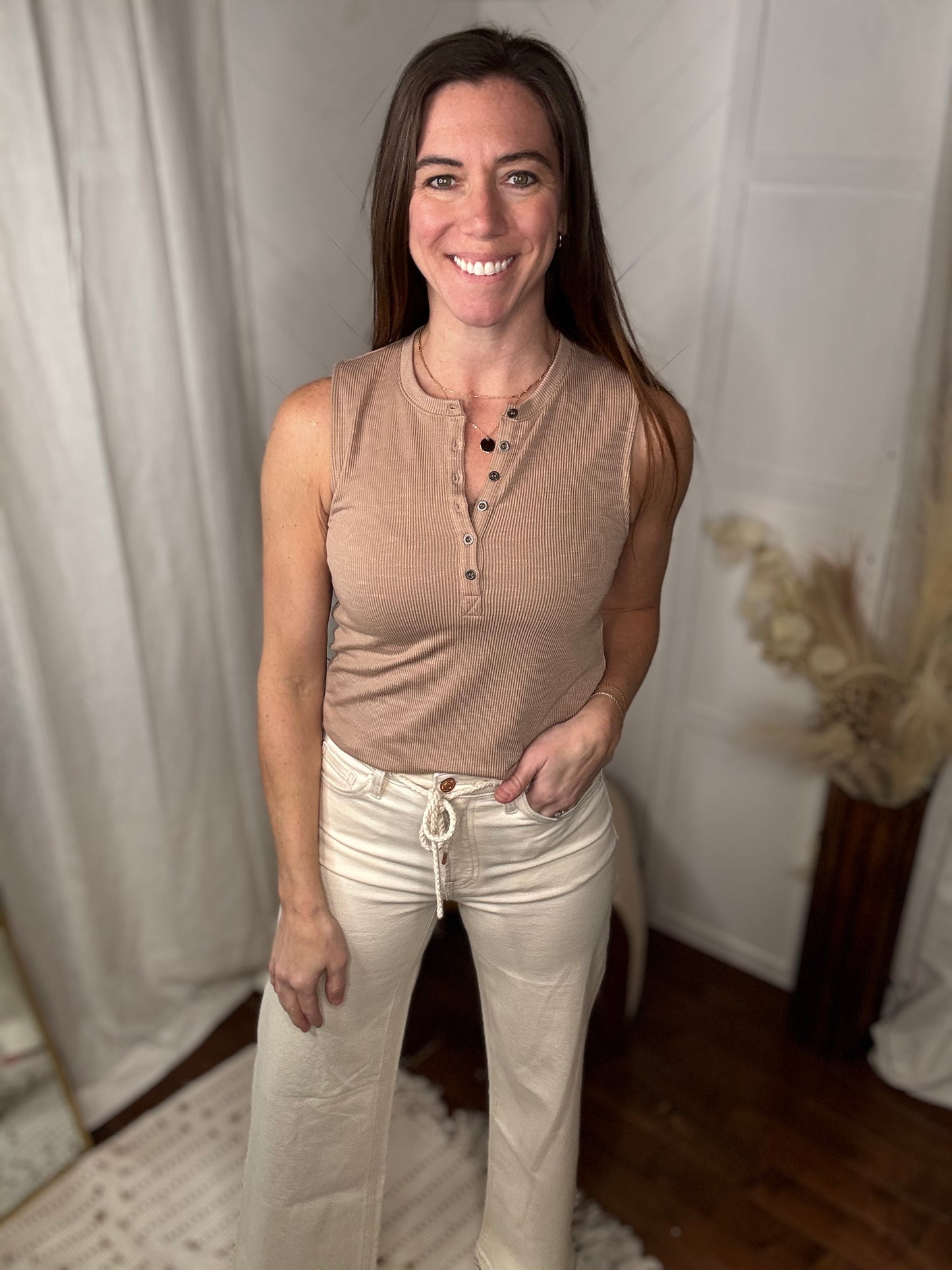 Vervet: Natural High Rise Drawstring Wide Leg Jeans