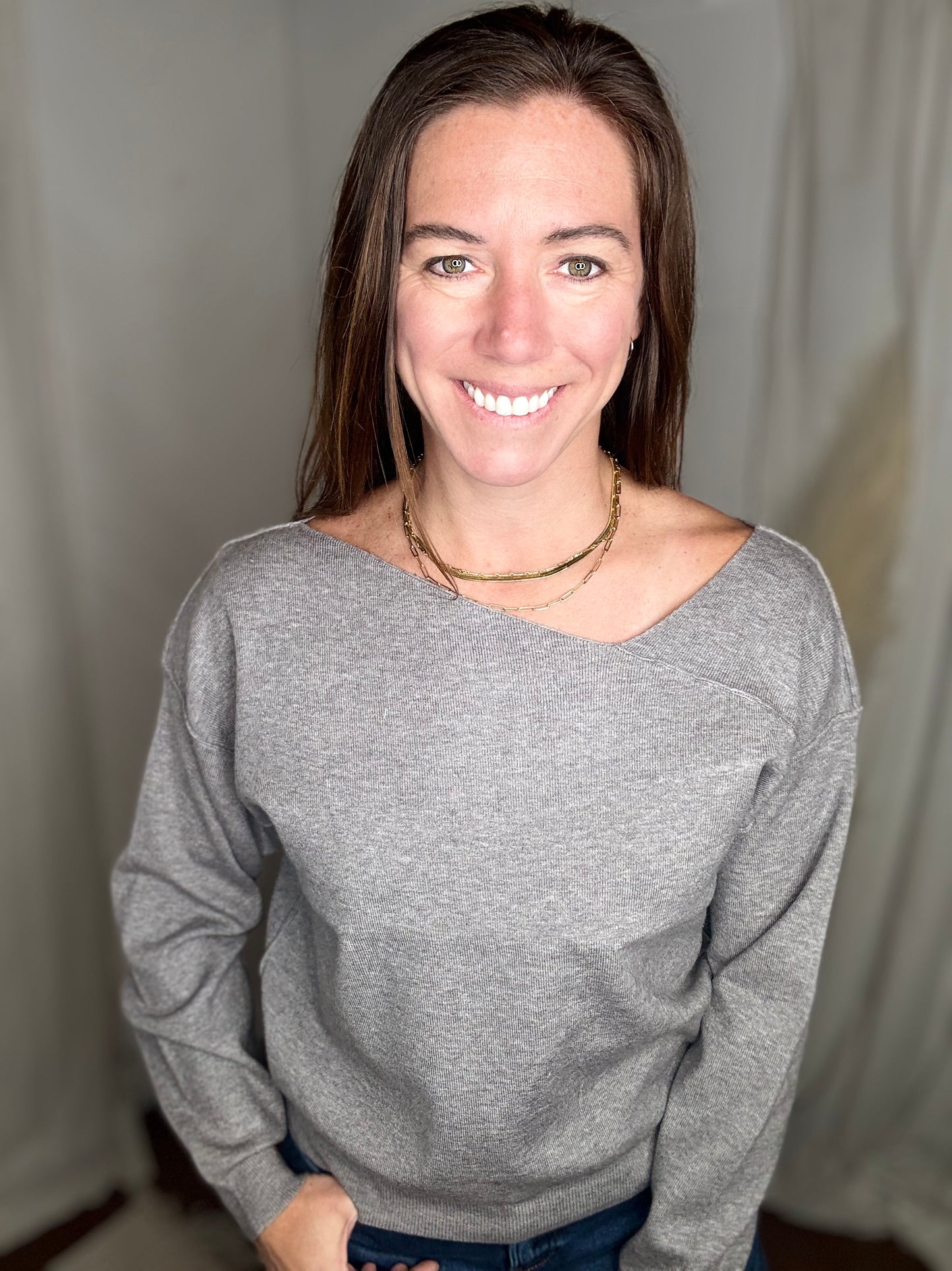 Slate Asymmetrical Knit Sweater