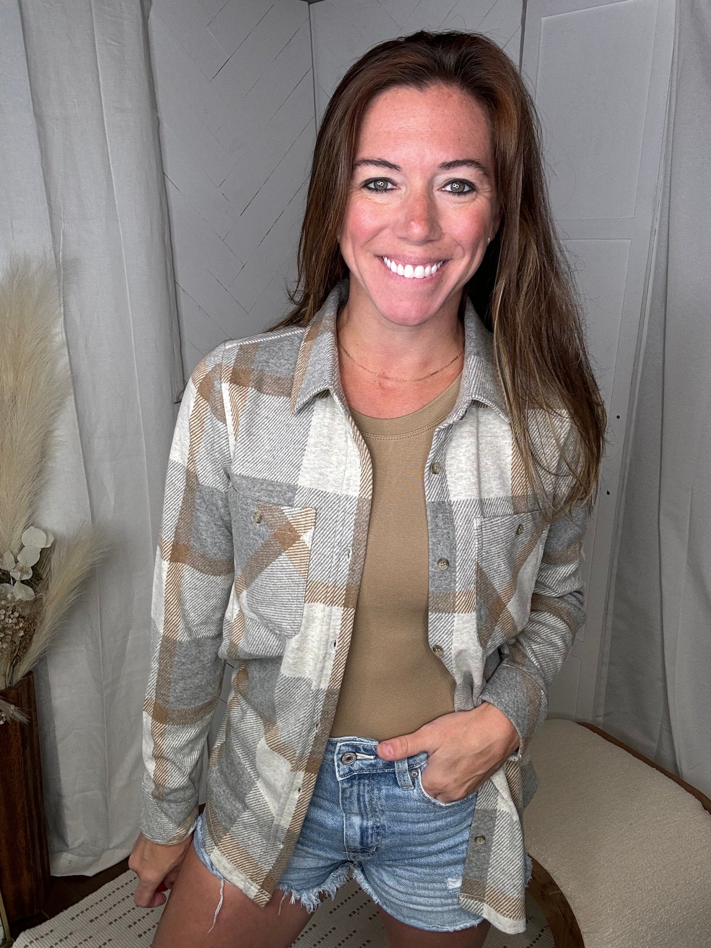 The Lexi Button Down: Grey/Brown