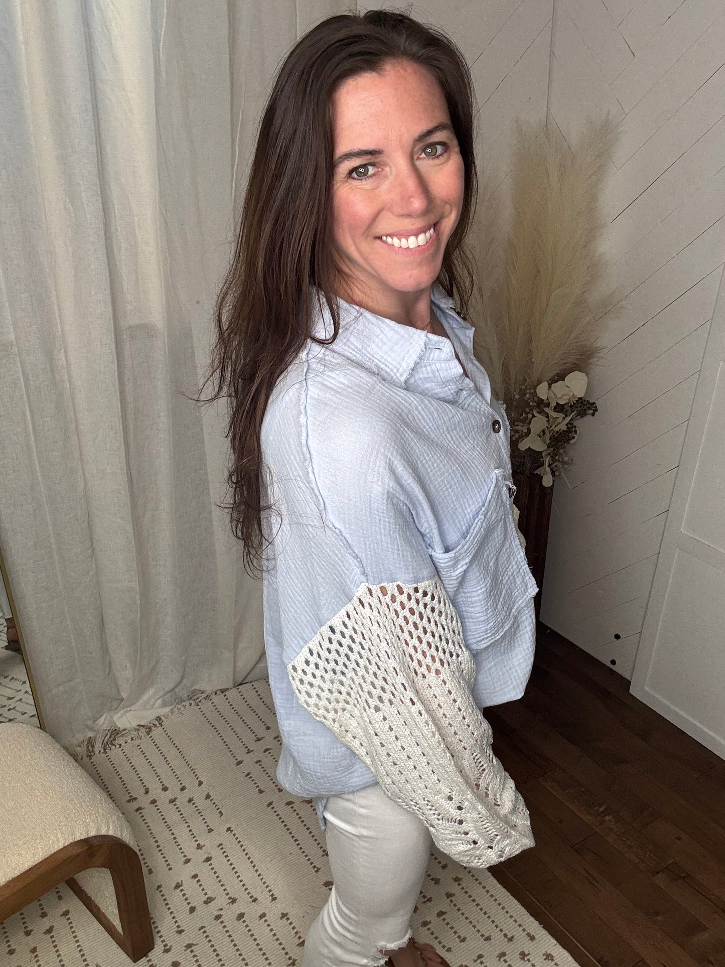 Cloud Blue Knit Pocket Shirt