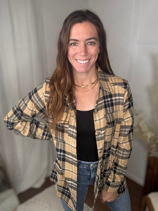 Taupe Plaid Button Up