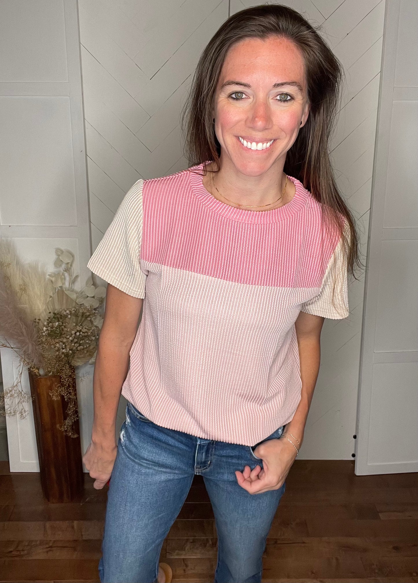 Textured Colorblock Tee: Pink