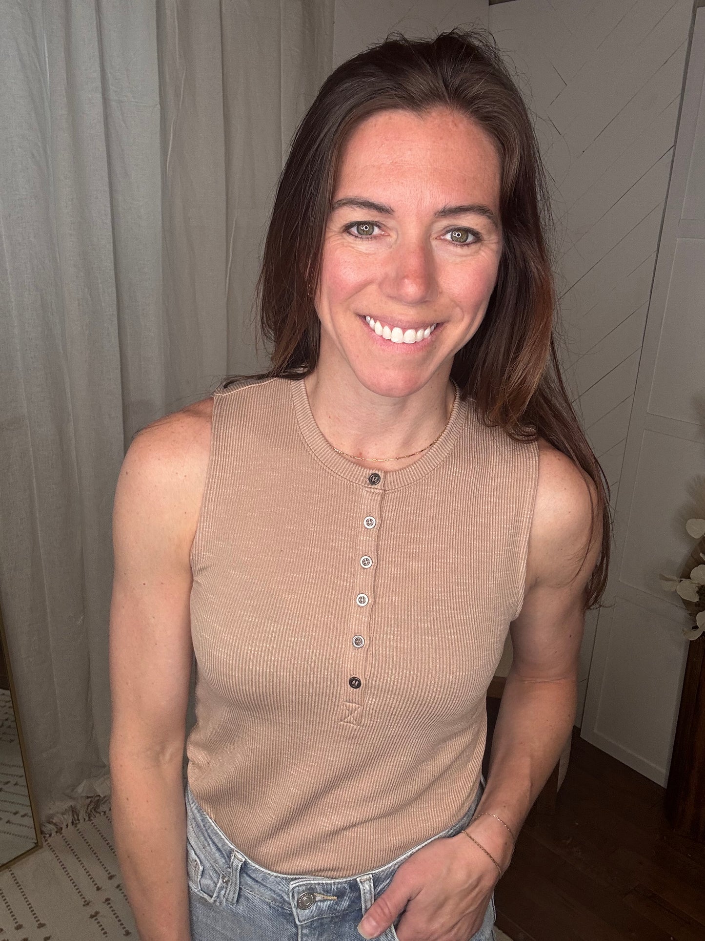 Taupe Snap Button Tank Top