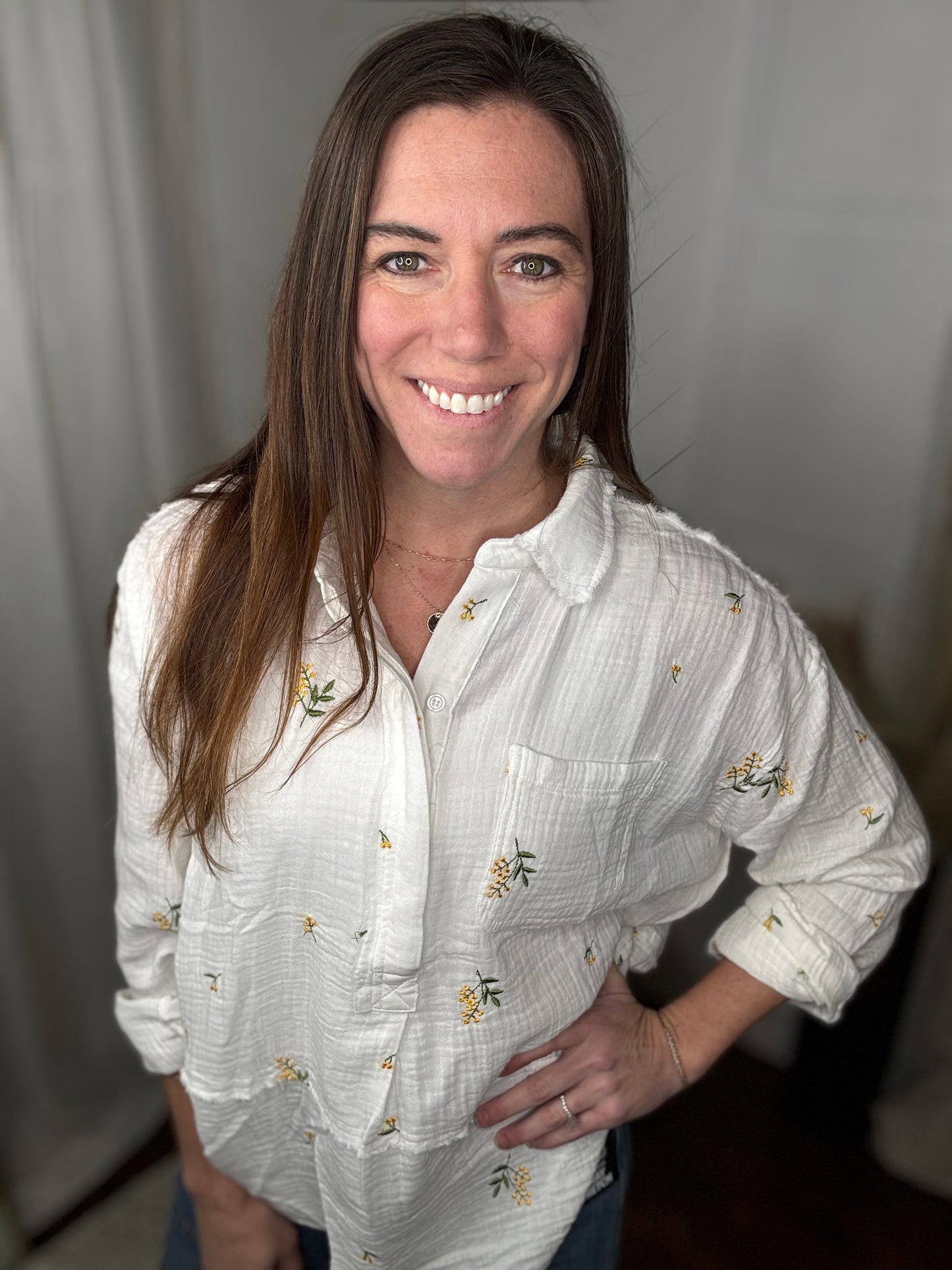 Floral Gauze Oversized Shirt