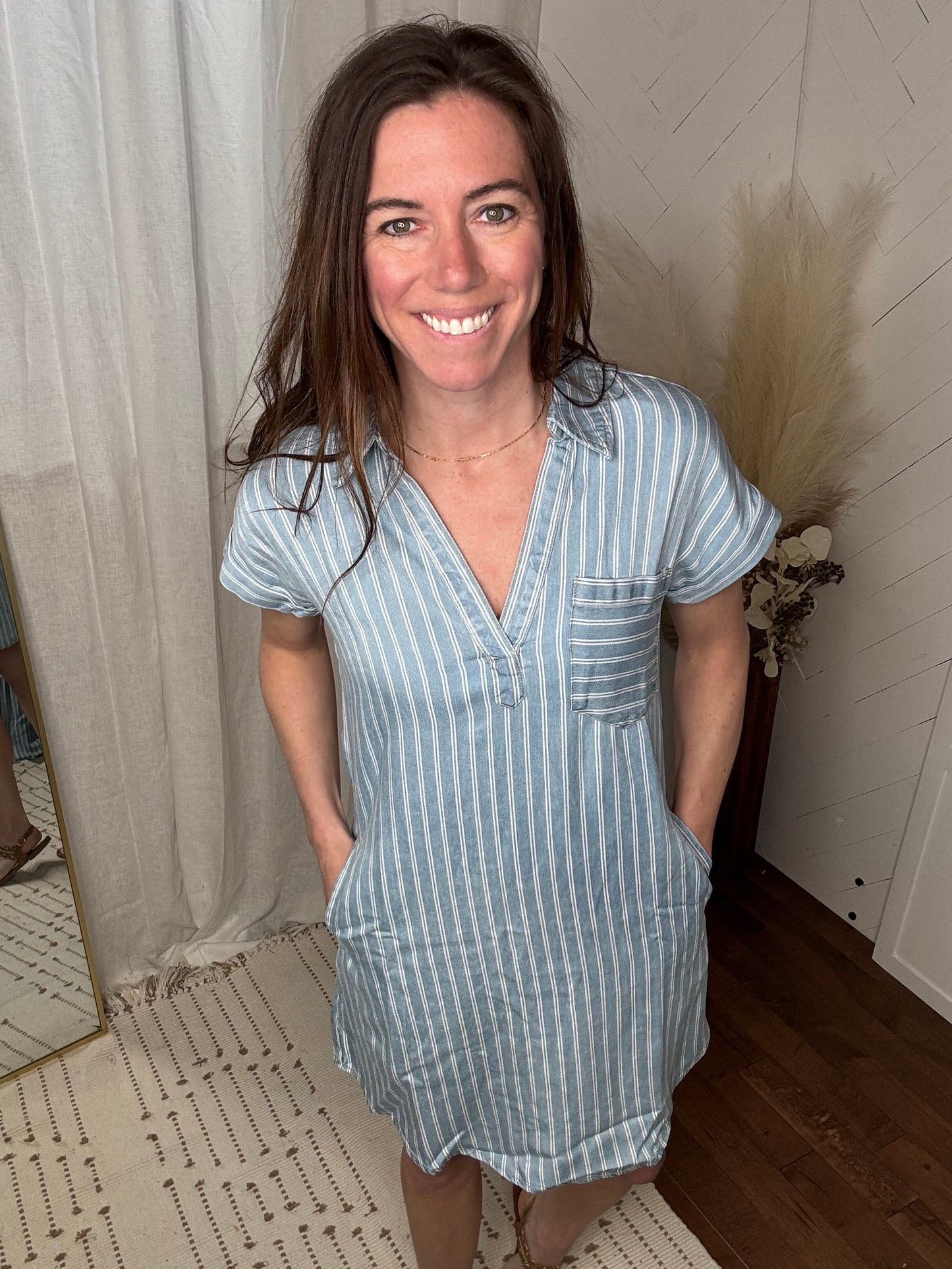Denim Striped Mini Dress