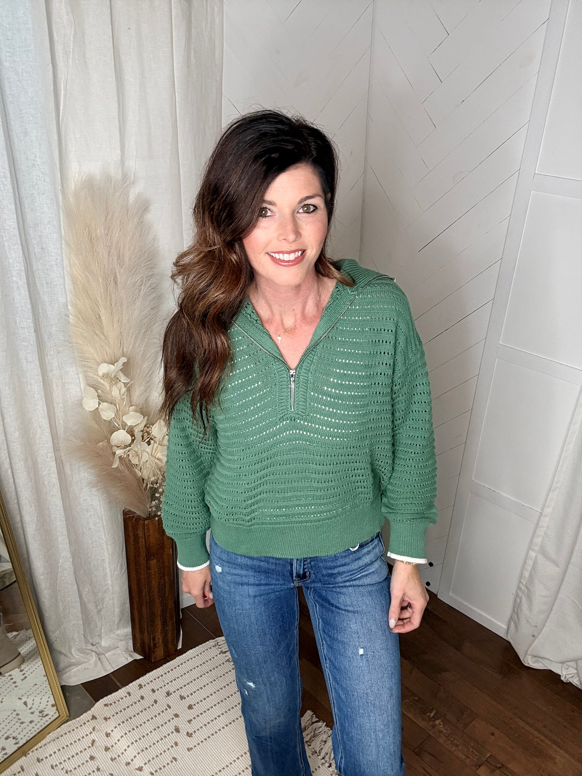Sea Green Moutain Air Crochet Half Zip